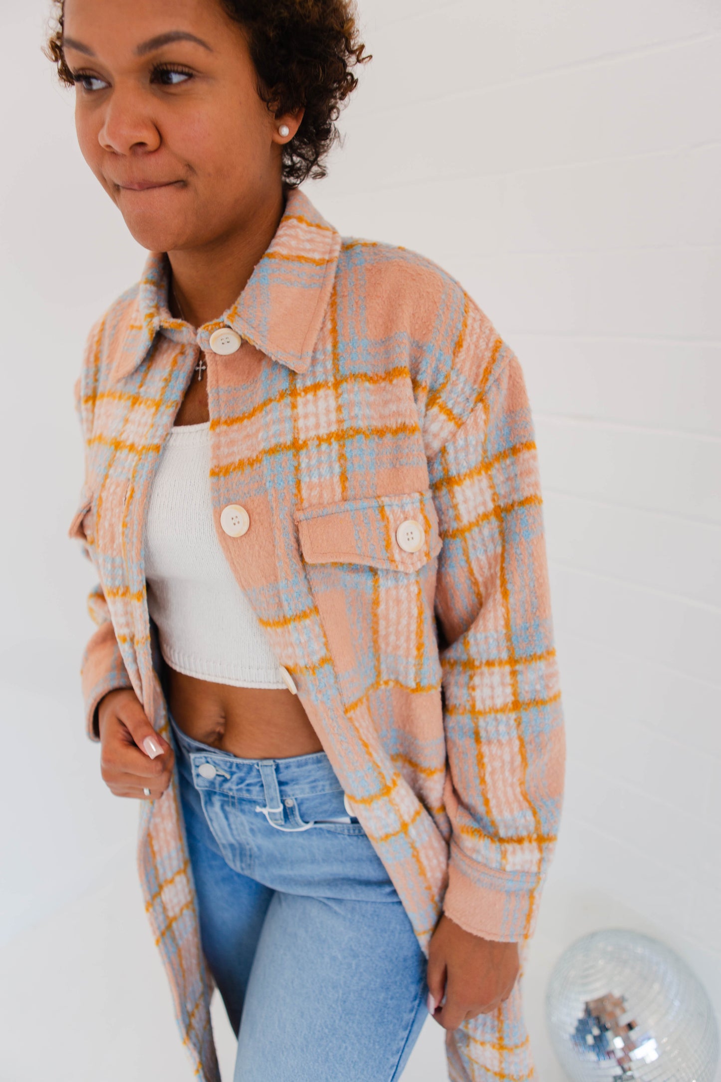 Just Peachy Plaid Long Shacket