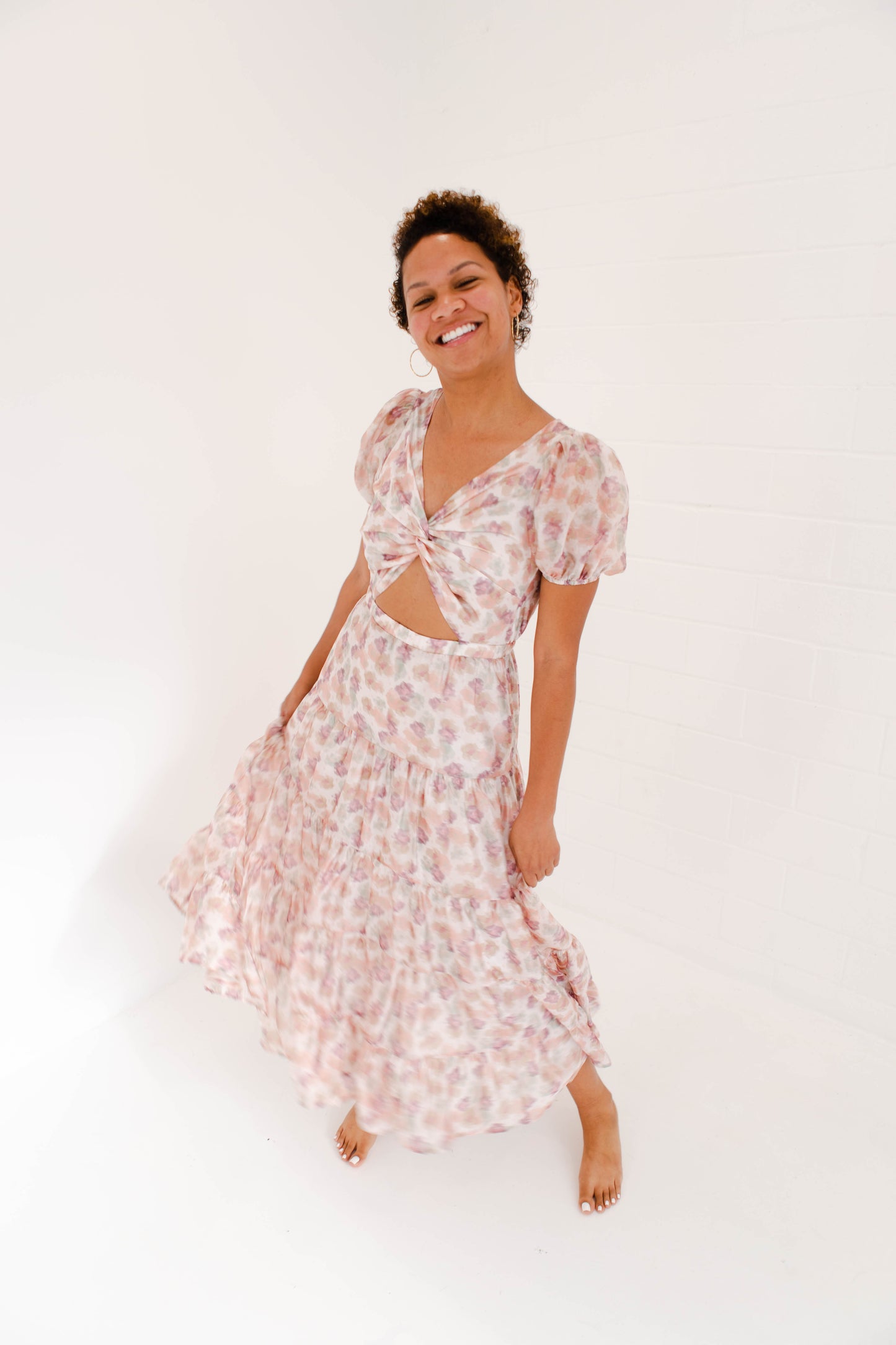 Painted Floral Ruffled Dress