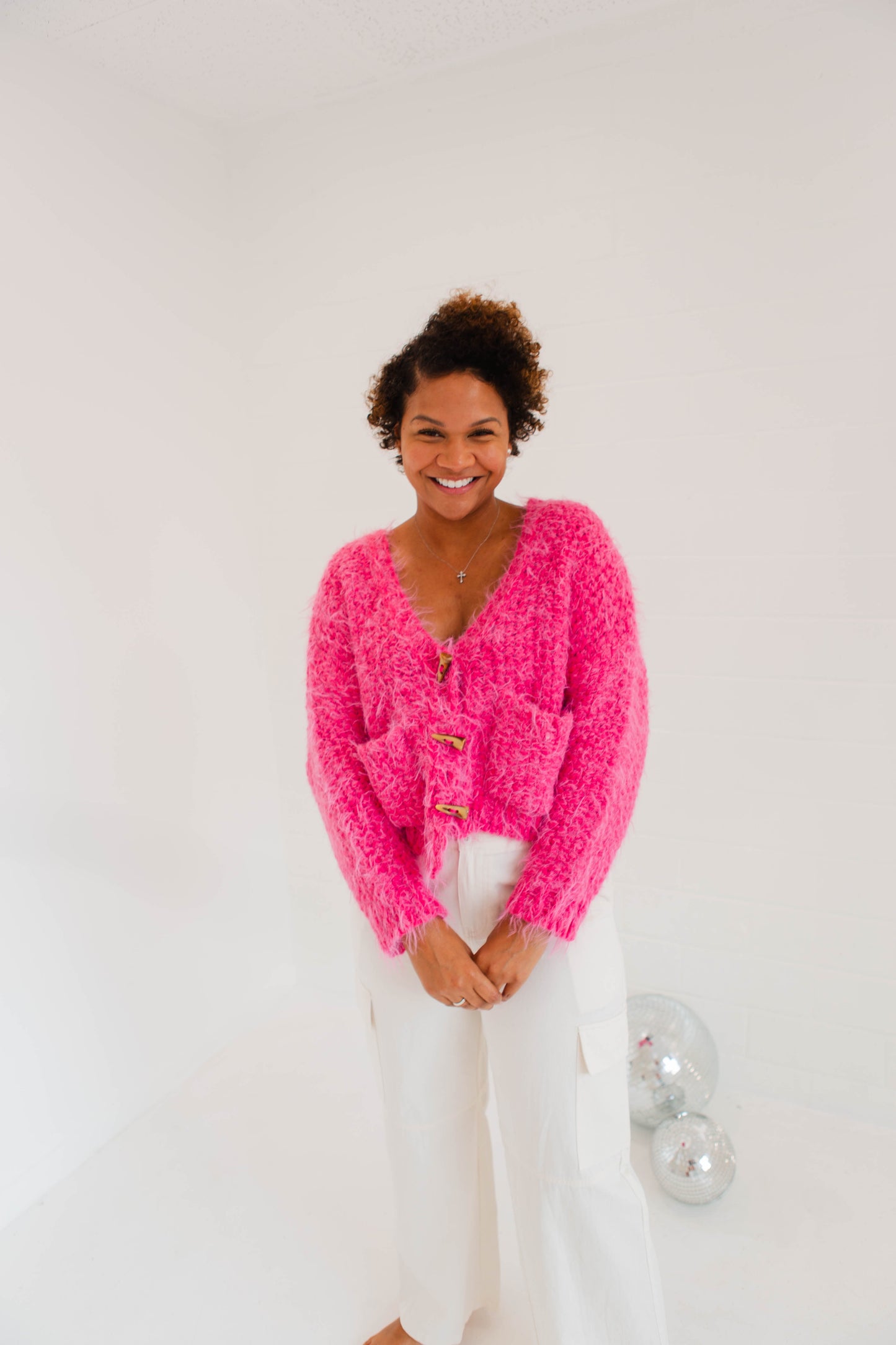 Fuchsia Chunky Knit Cardigan Sweater