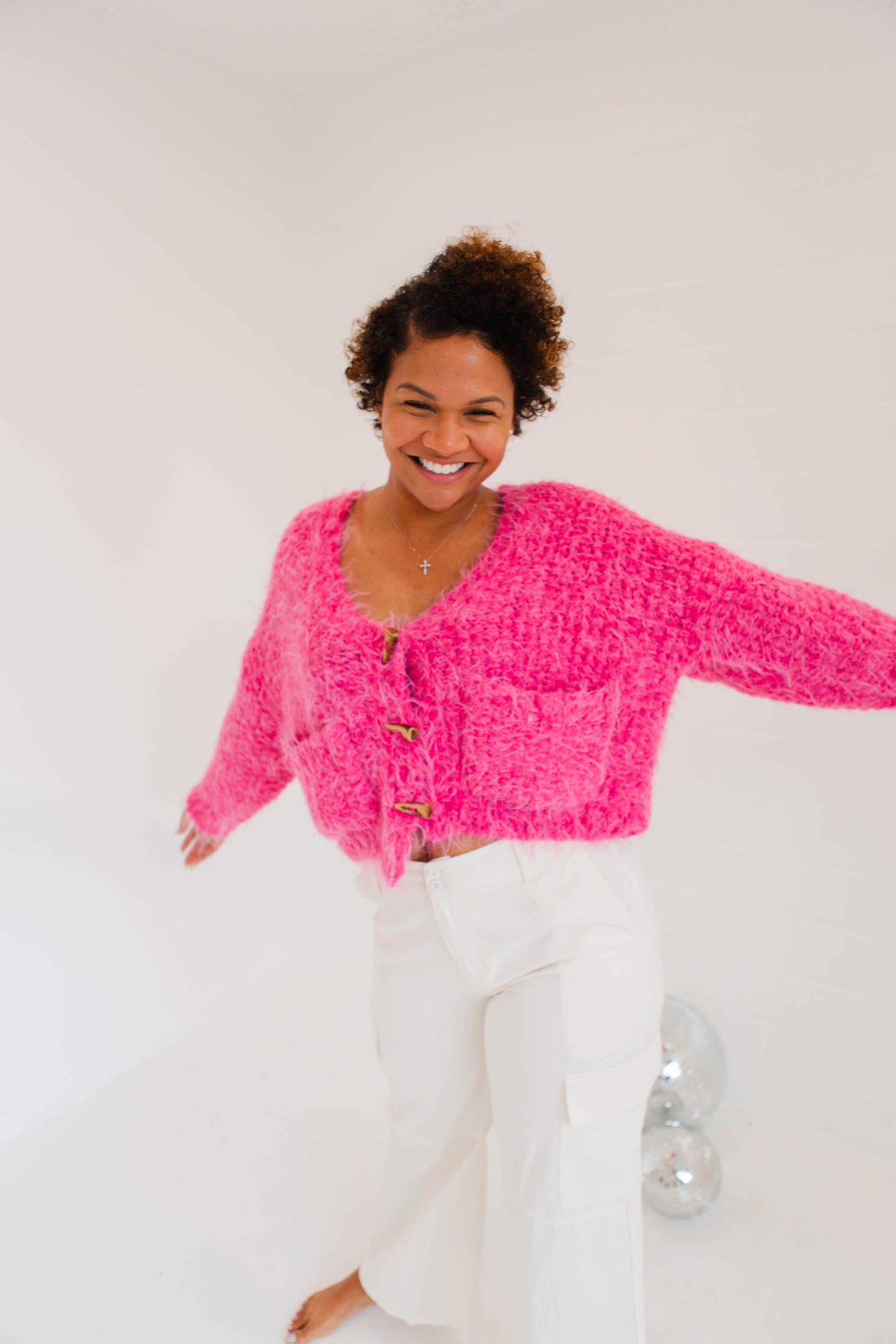 Fuchsia Chunky Knit Cardigan Sweater