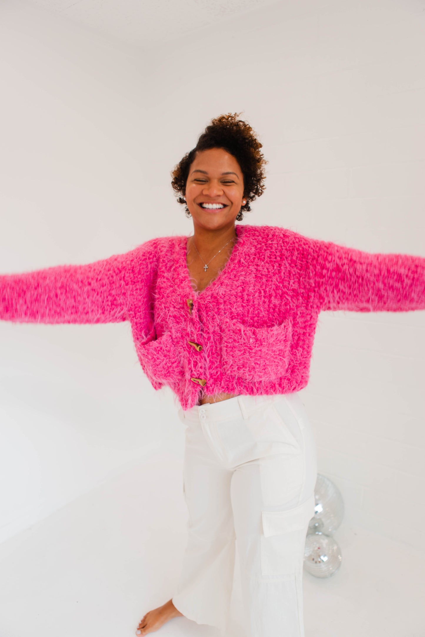 Fuchsia Chunky Knit Cardigan Sweater