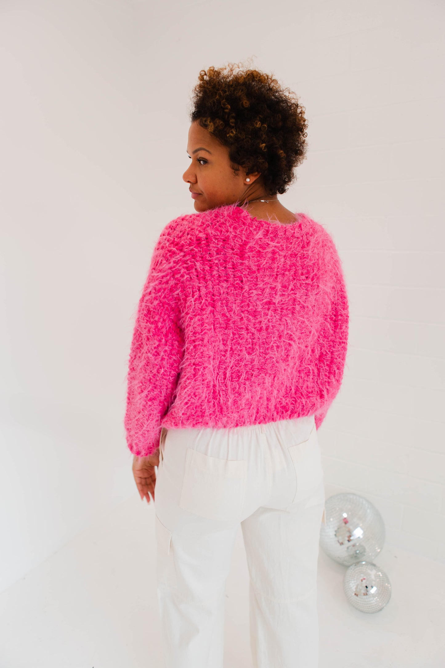 Fuchsia Chunky Knit Cardigan Sweater