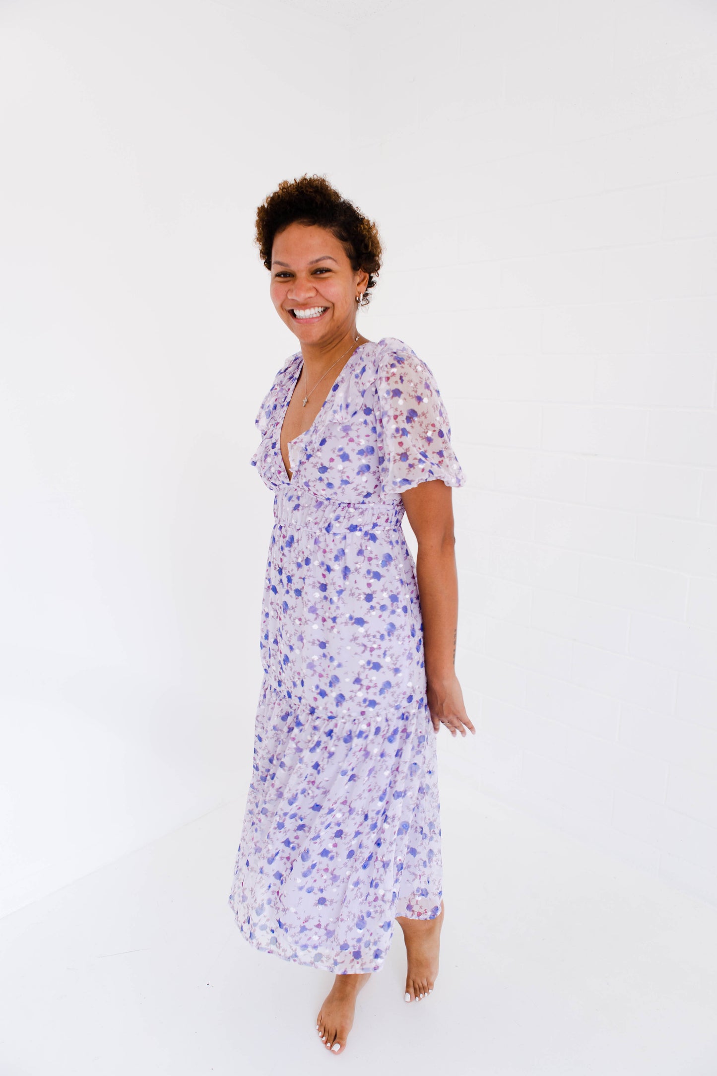 Purple Small Floral Midi Dress