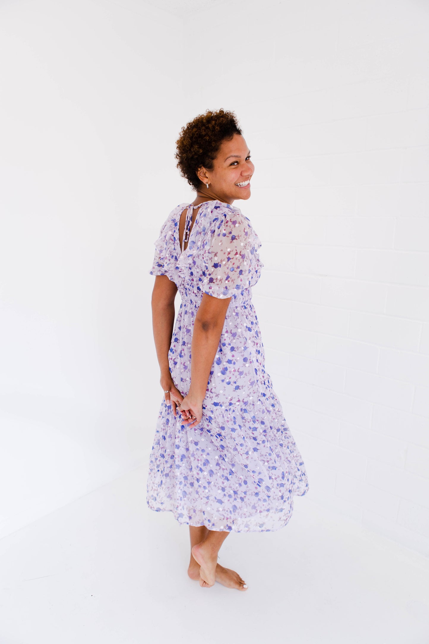 Purple Small Floral Midi Dress