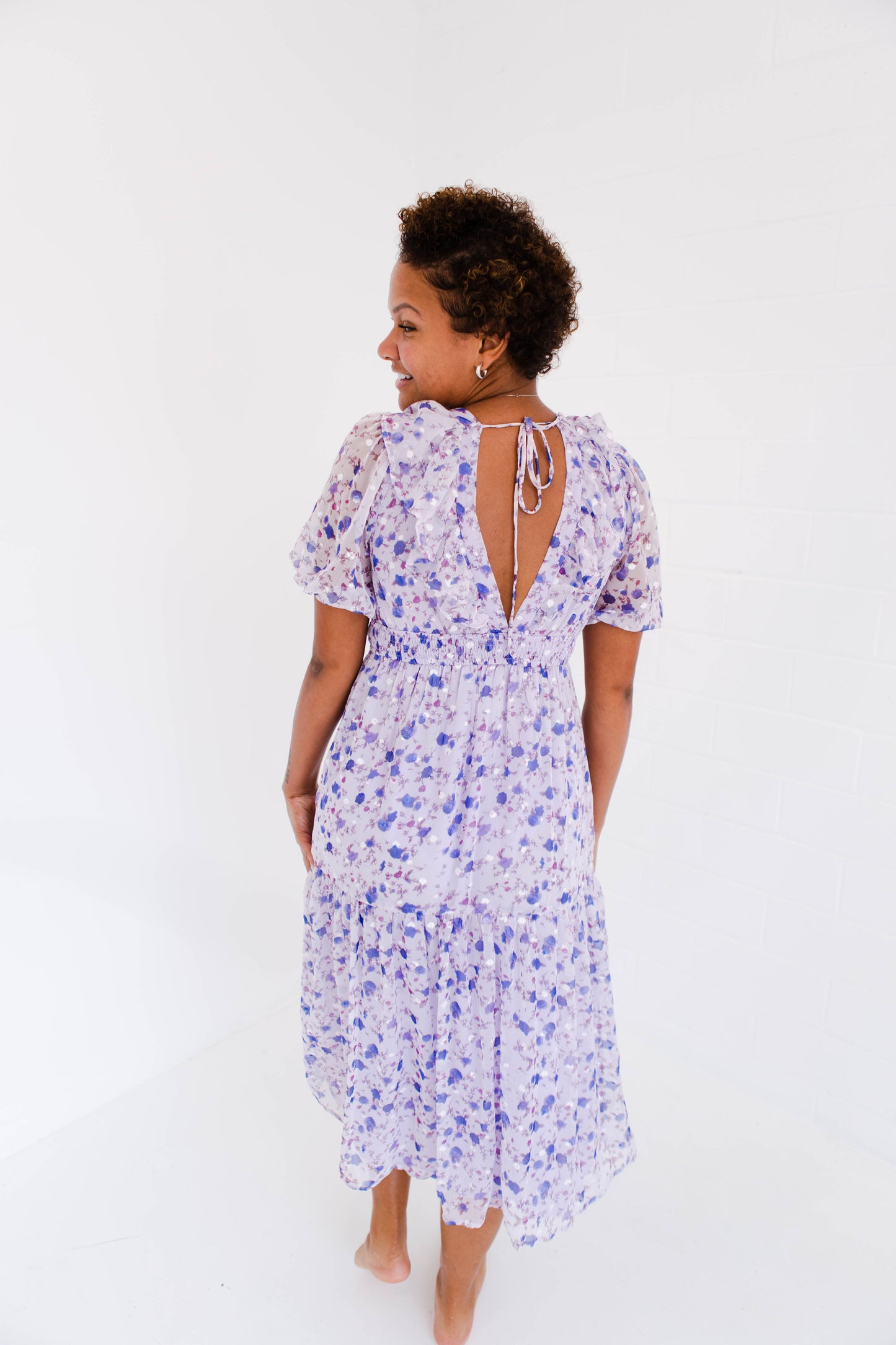 Purple Small Floral Midi Dress