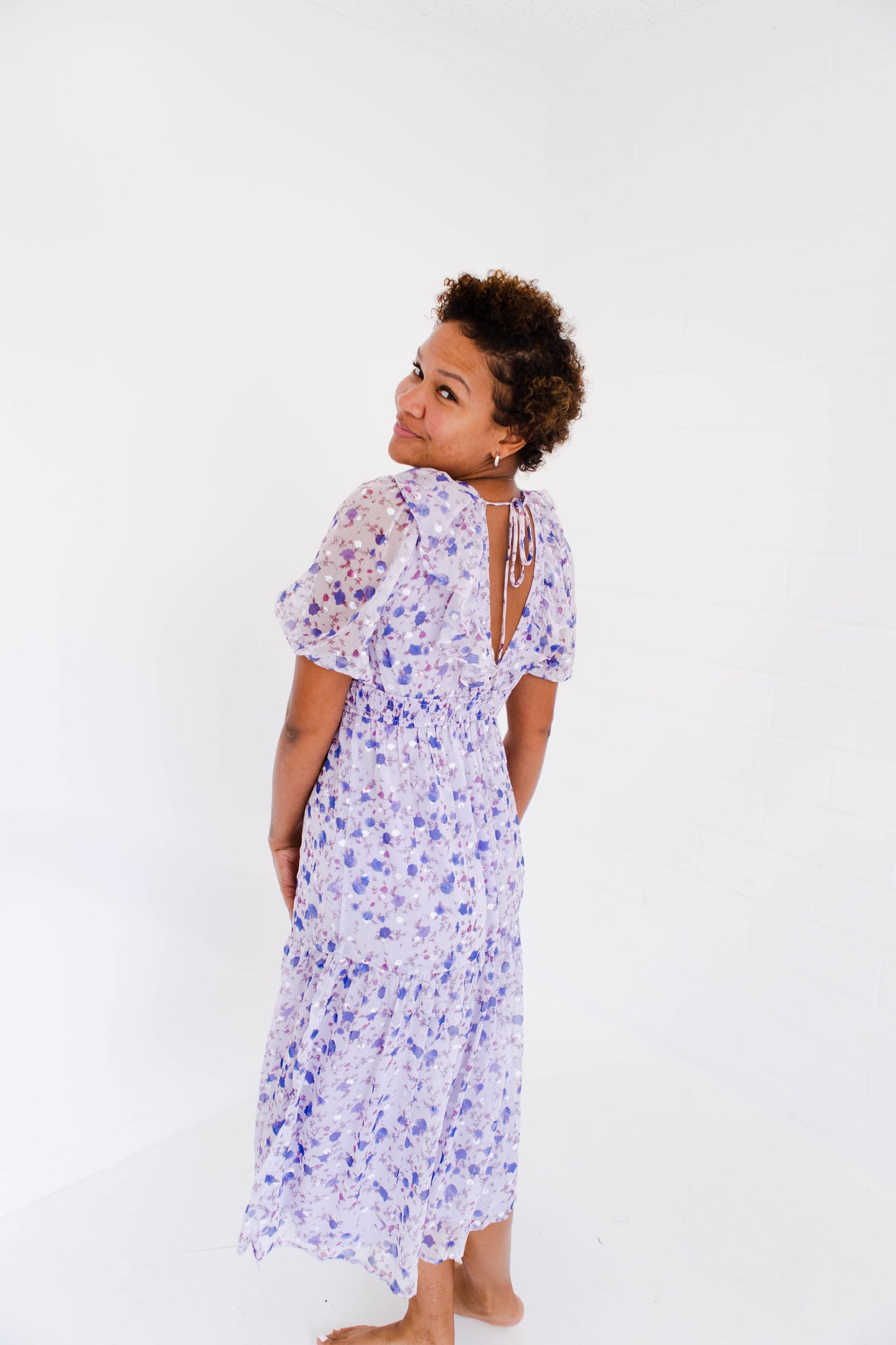 Purple Small Floral Midi Dress