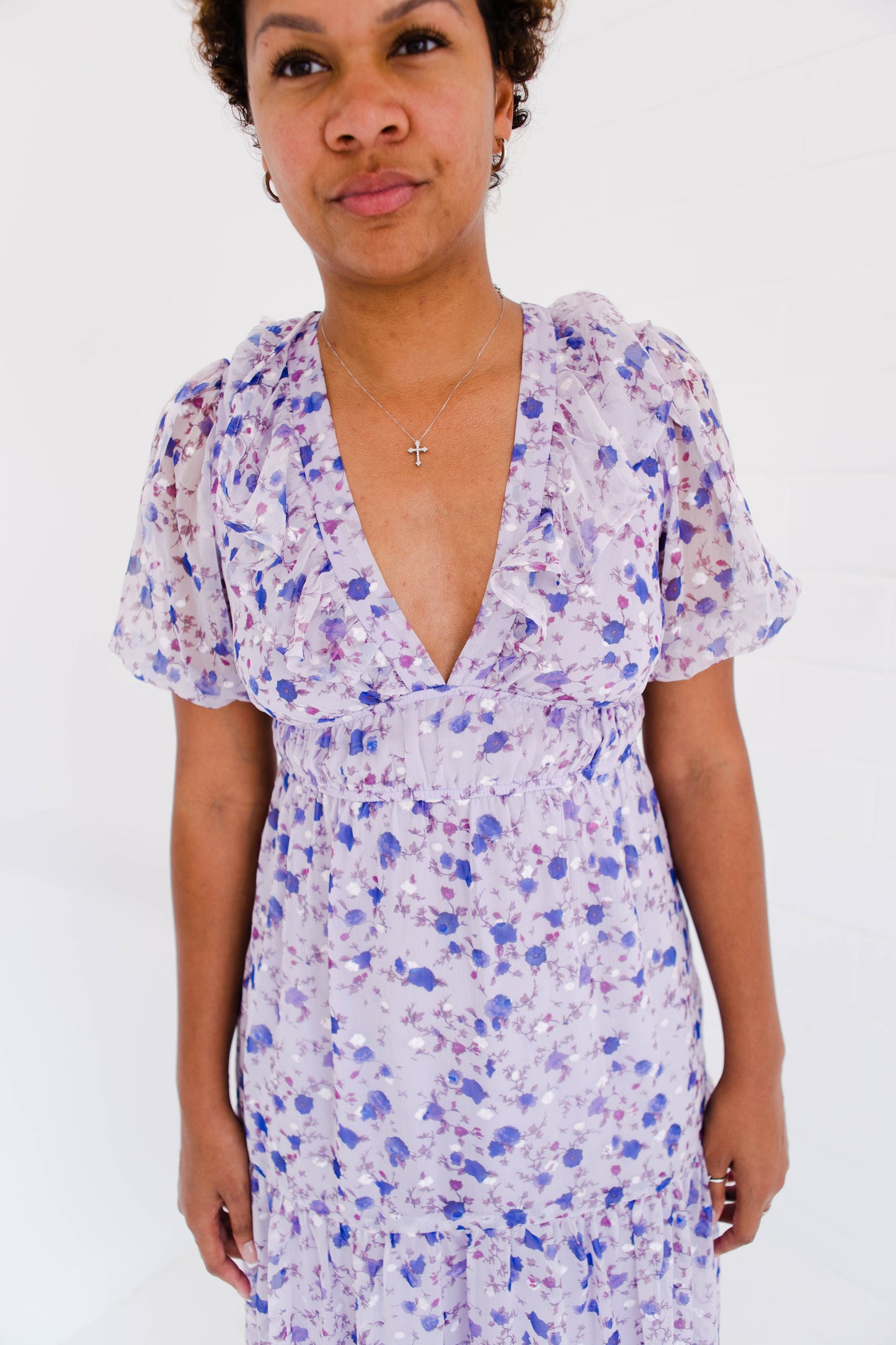 Purple Small Floral Midi Dress