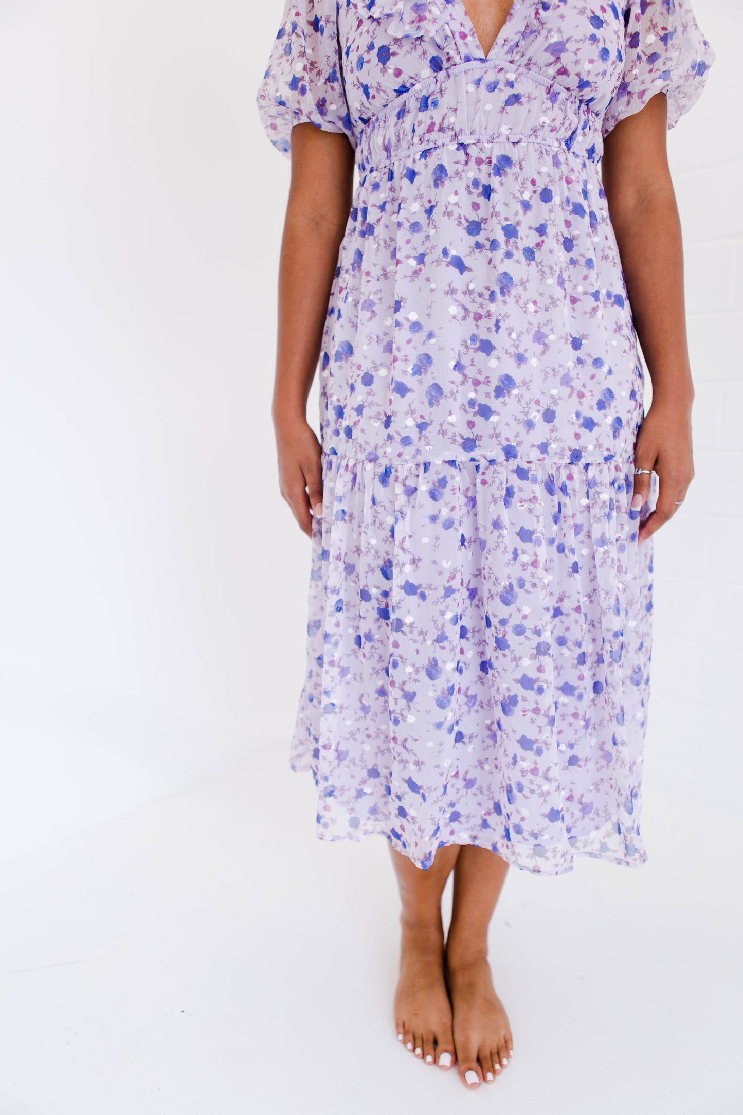 Purple Small Floral Midi Dress
