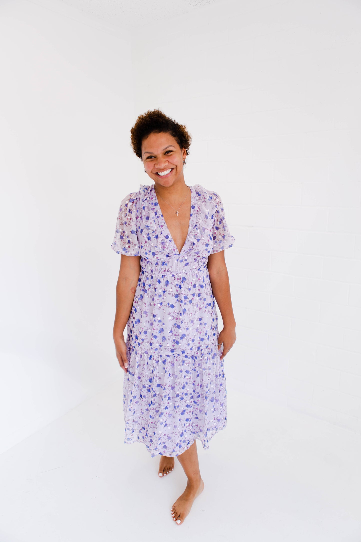 Purple Small Floral Midi Dress