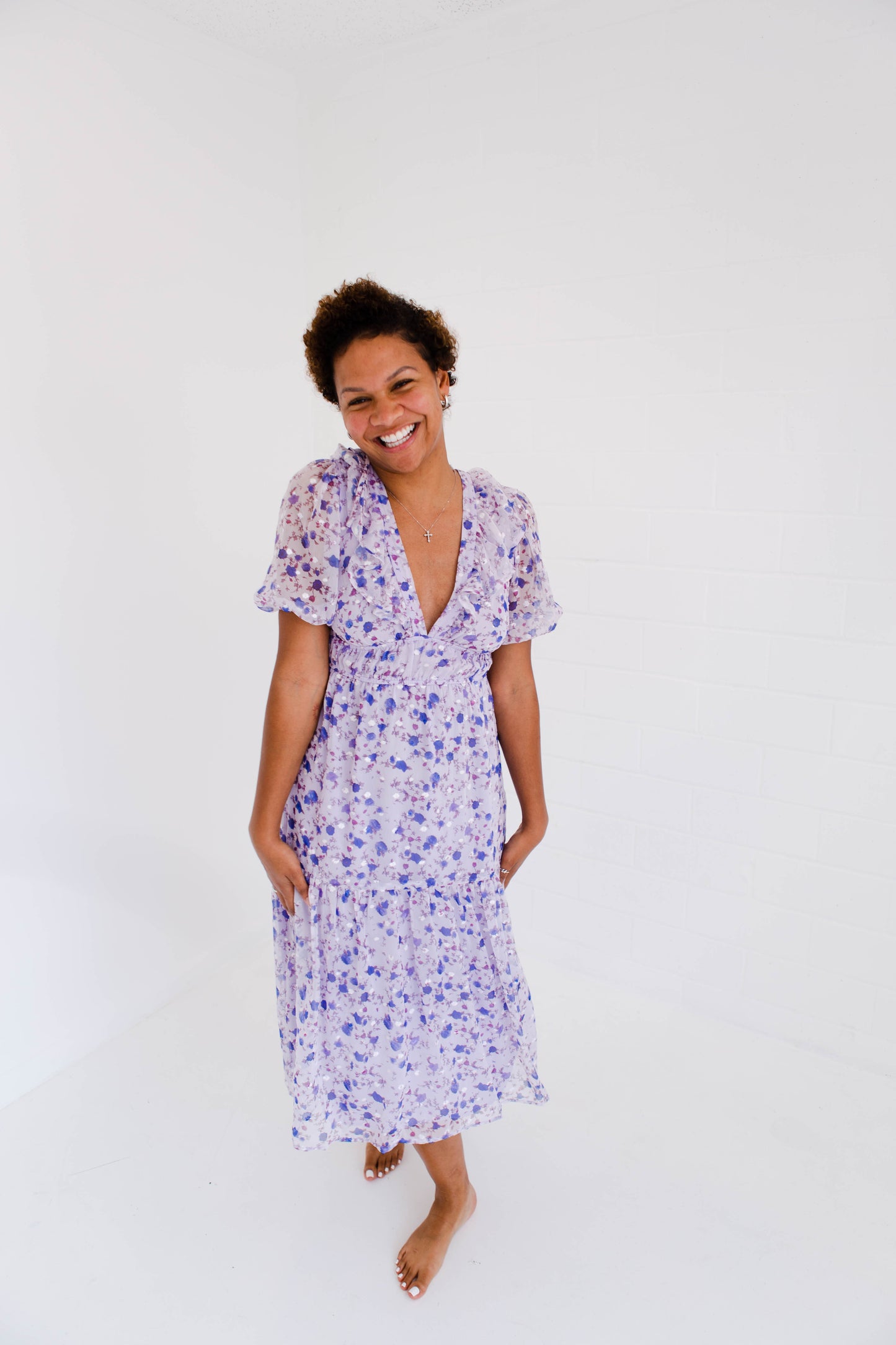 Purple Small Floral Midi Dress