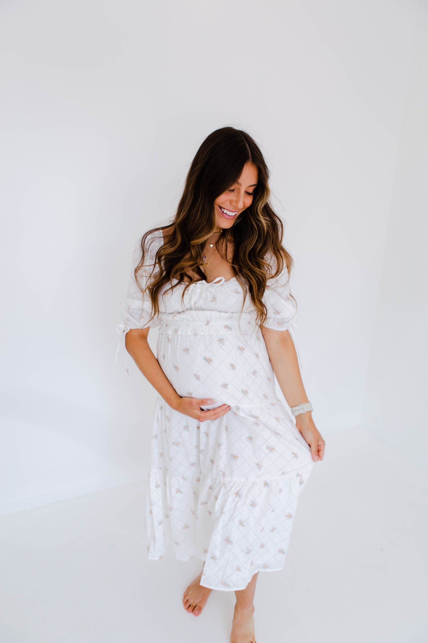 White Floral Cottage Core Midi