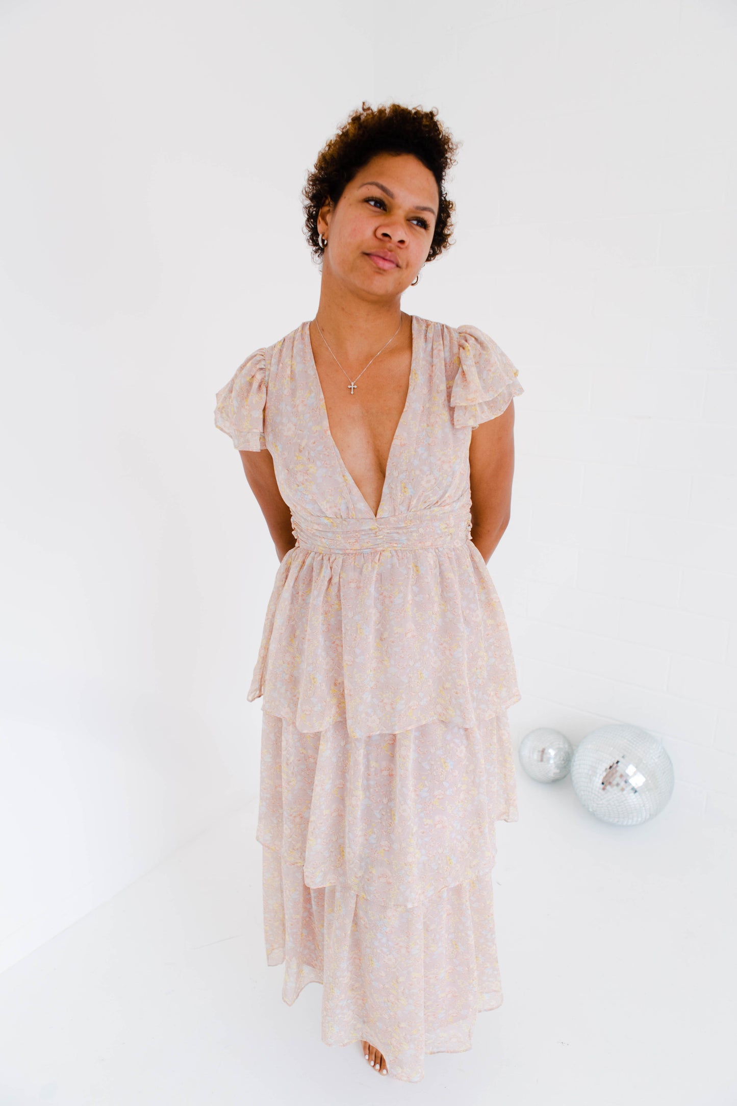 Pink Multi Floral Ruffle Midi
