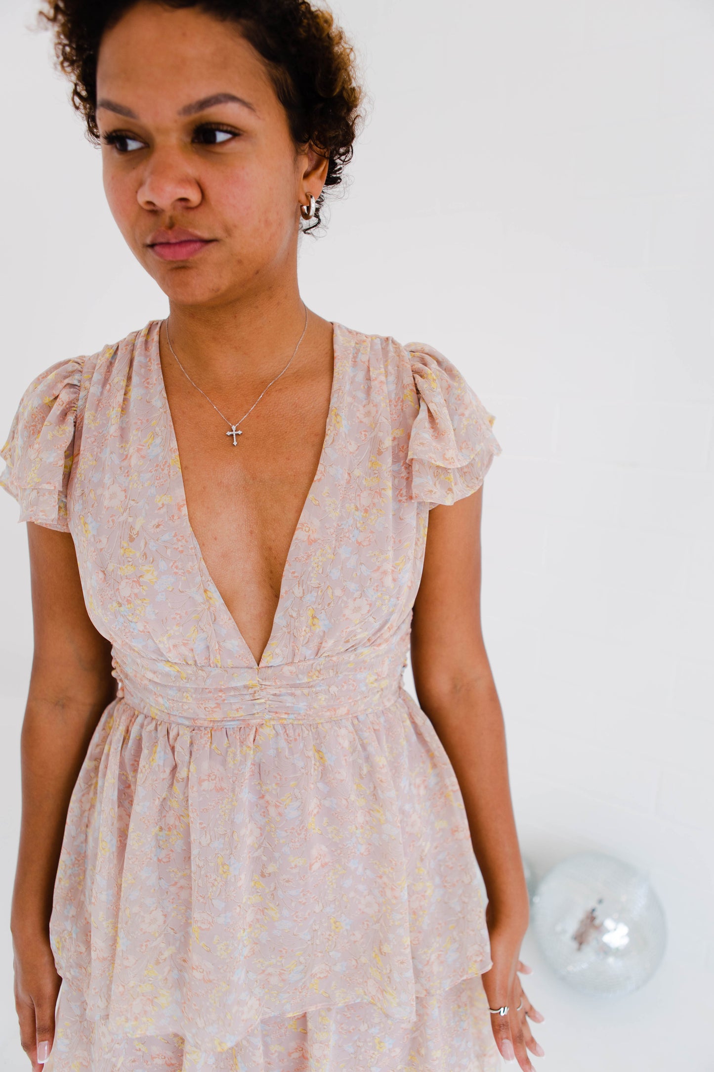 Pink Multi Floral Ruffle Midi