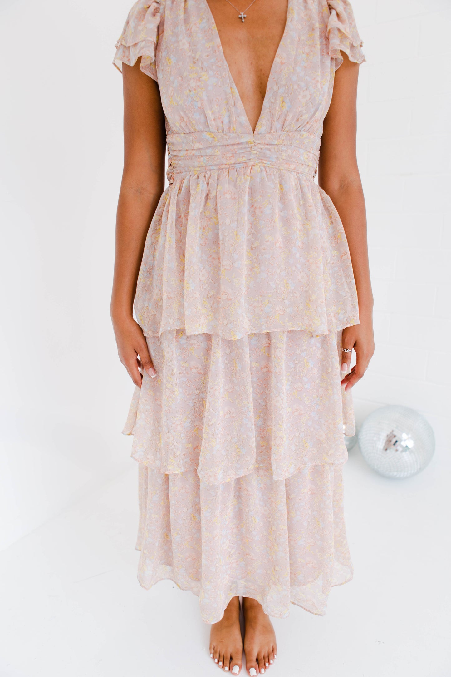 Pink Multi Floral Ruffle Midi