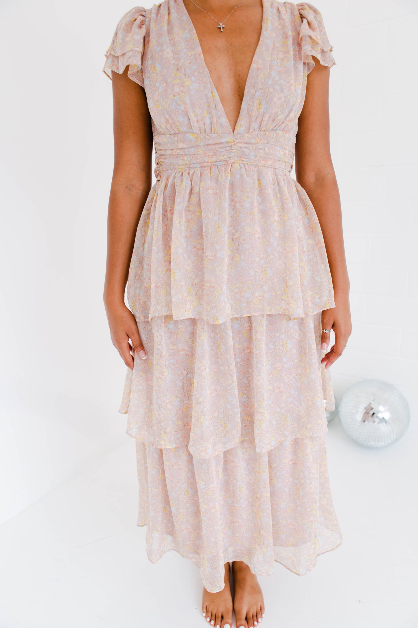 Pink Multi Floral Ruffle Midi