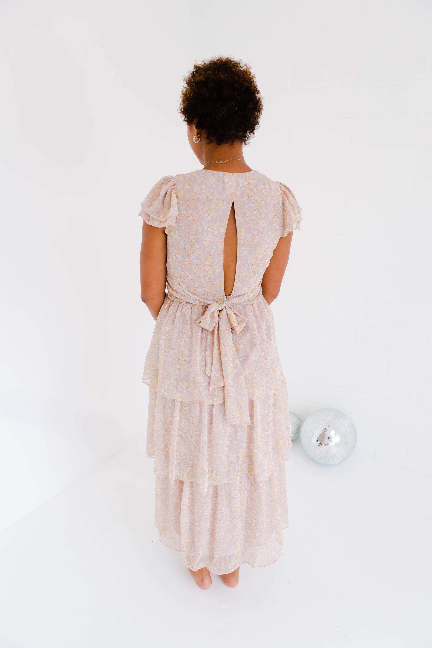 Pink Multi Floral Ruffle Midi