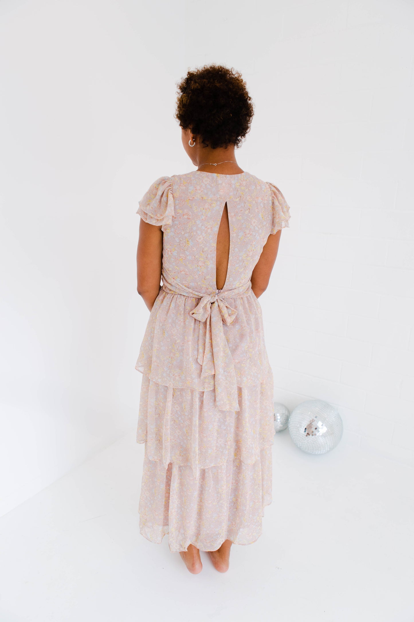 Pink Multi Floral Ruffle Midi
