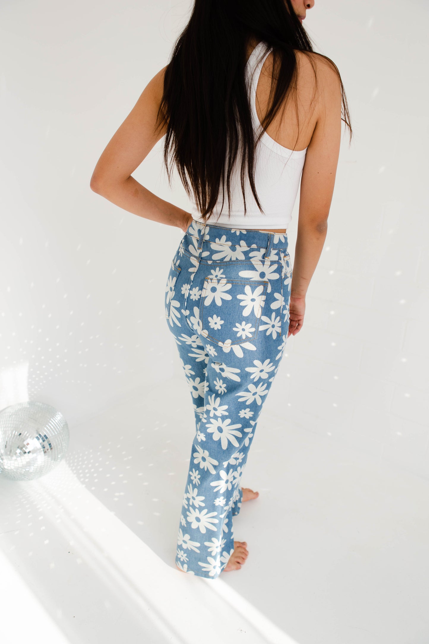 Daisy Print Denim Pants