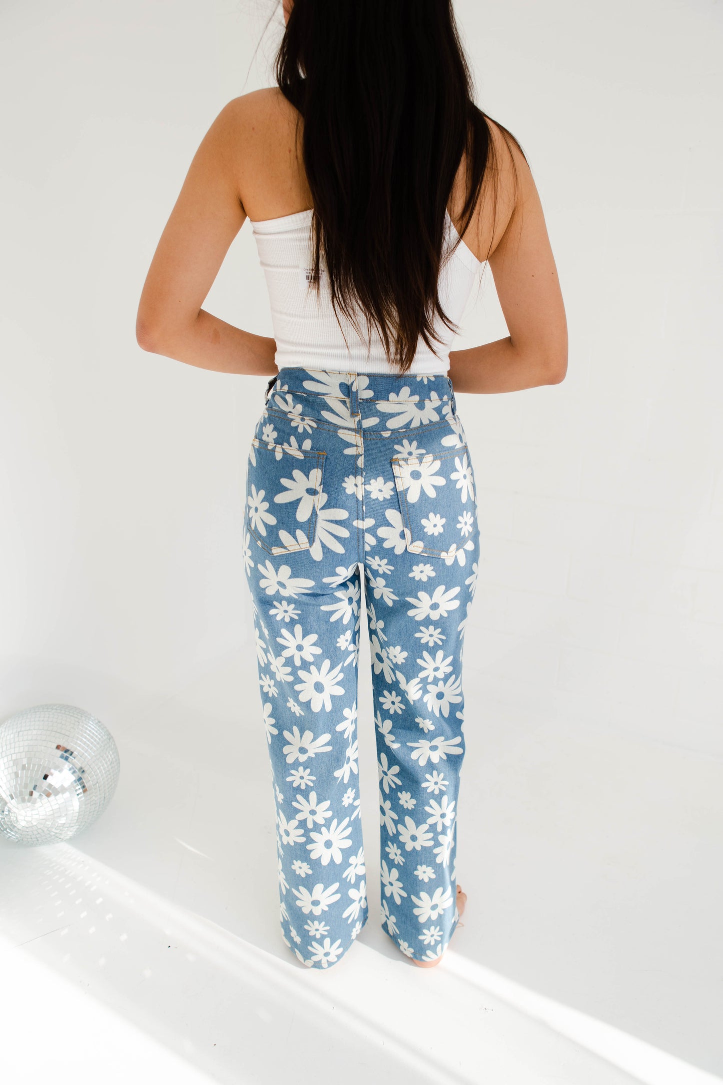 Daisy Print Denim Pants