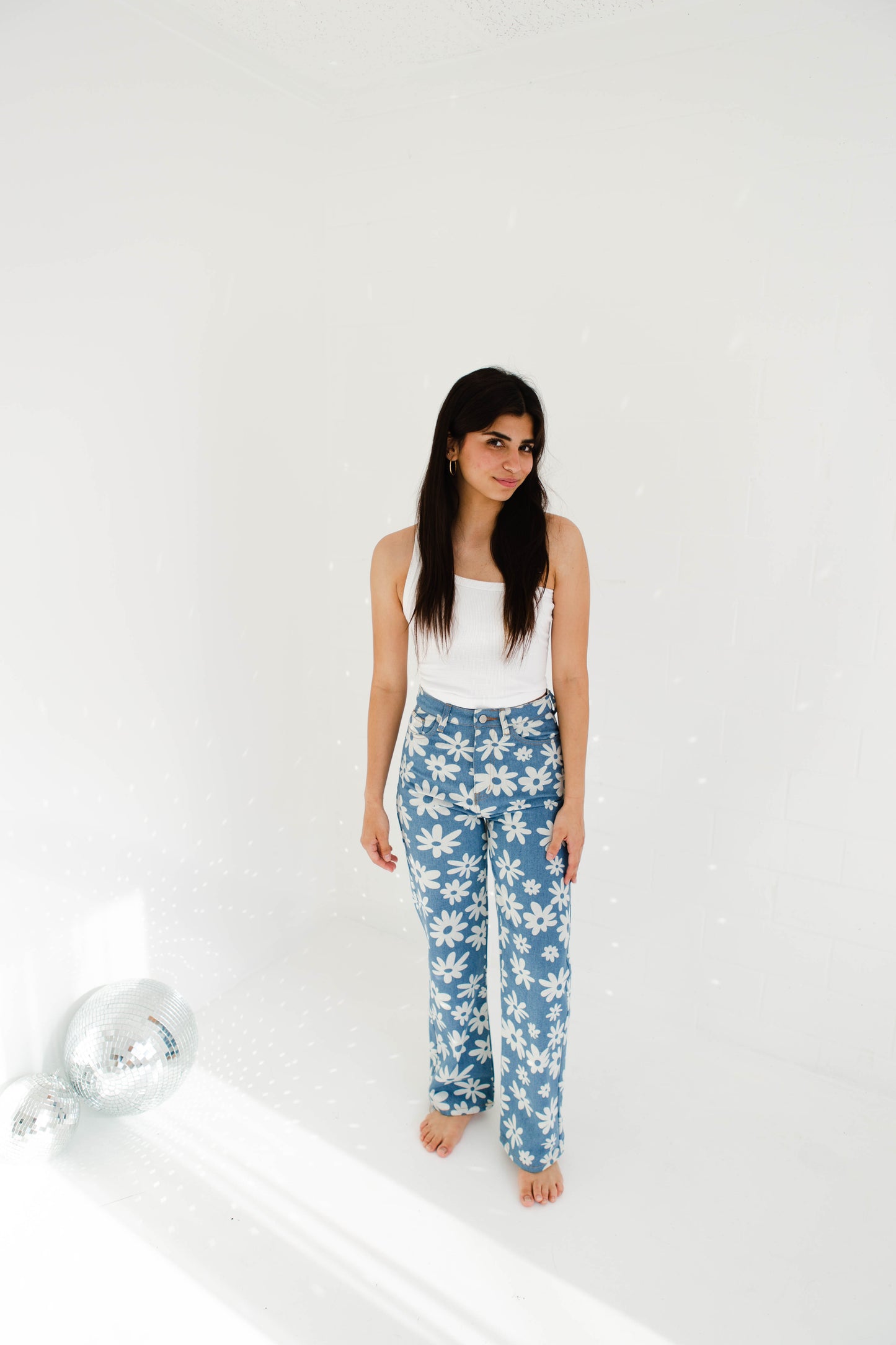 Daisy Print Denim Pants