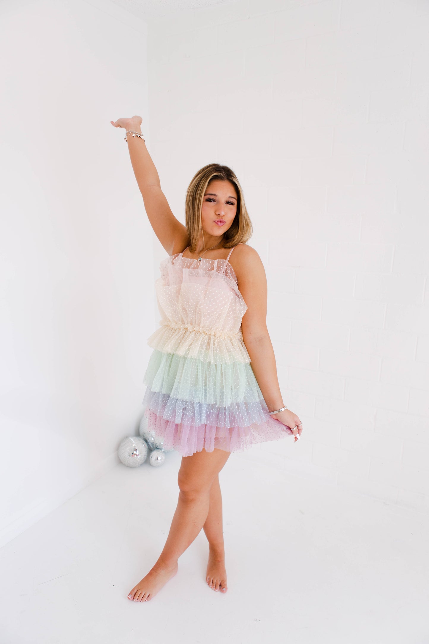 Pastel Ruffled Tiered Tulle Layers Mini Dress