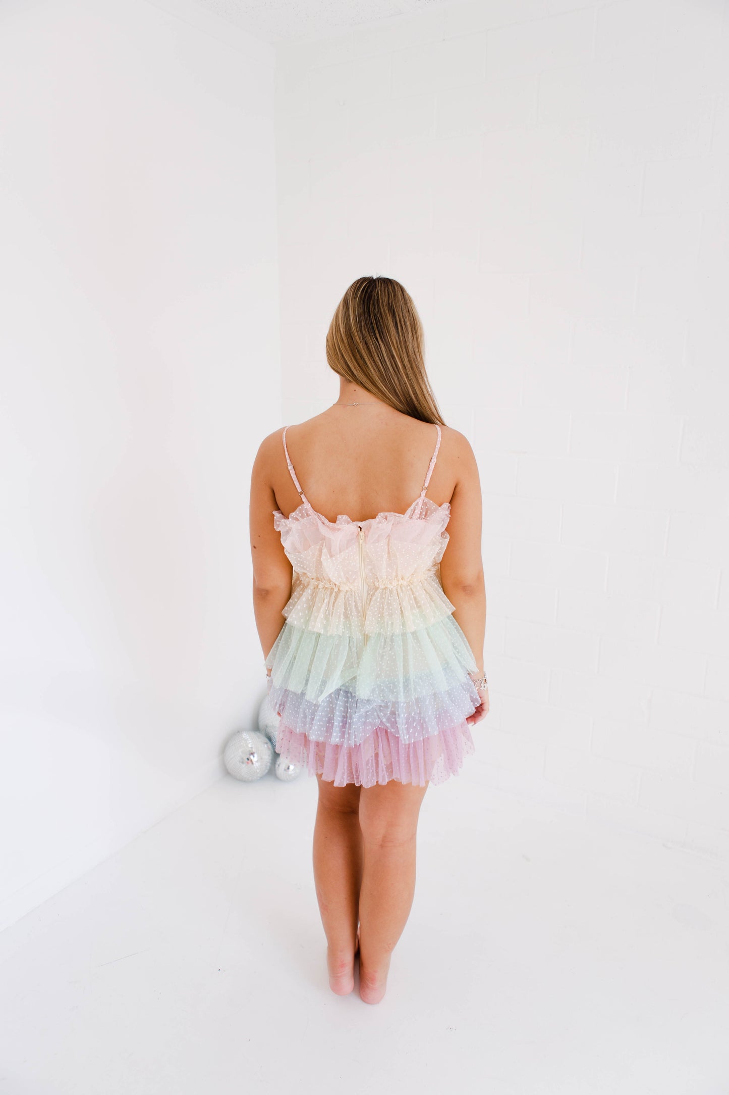 Pastel Ruffled Tiered Tulle Layers Mini Dress