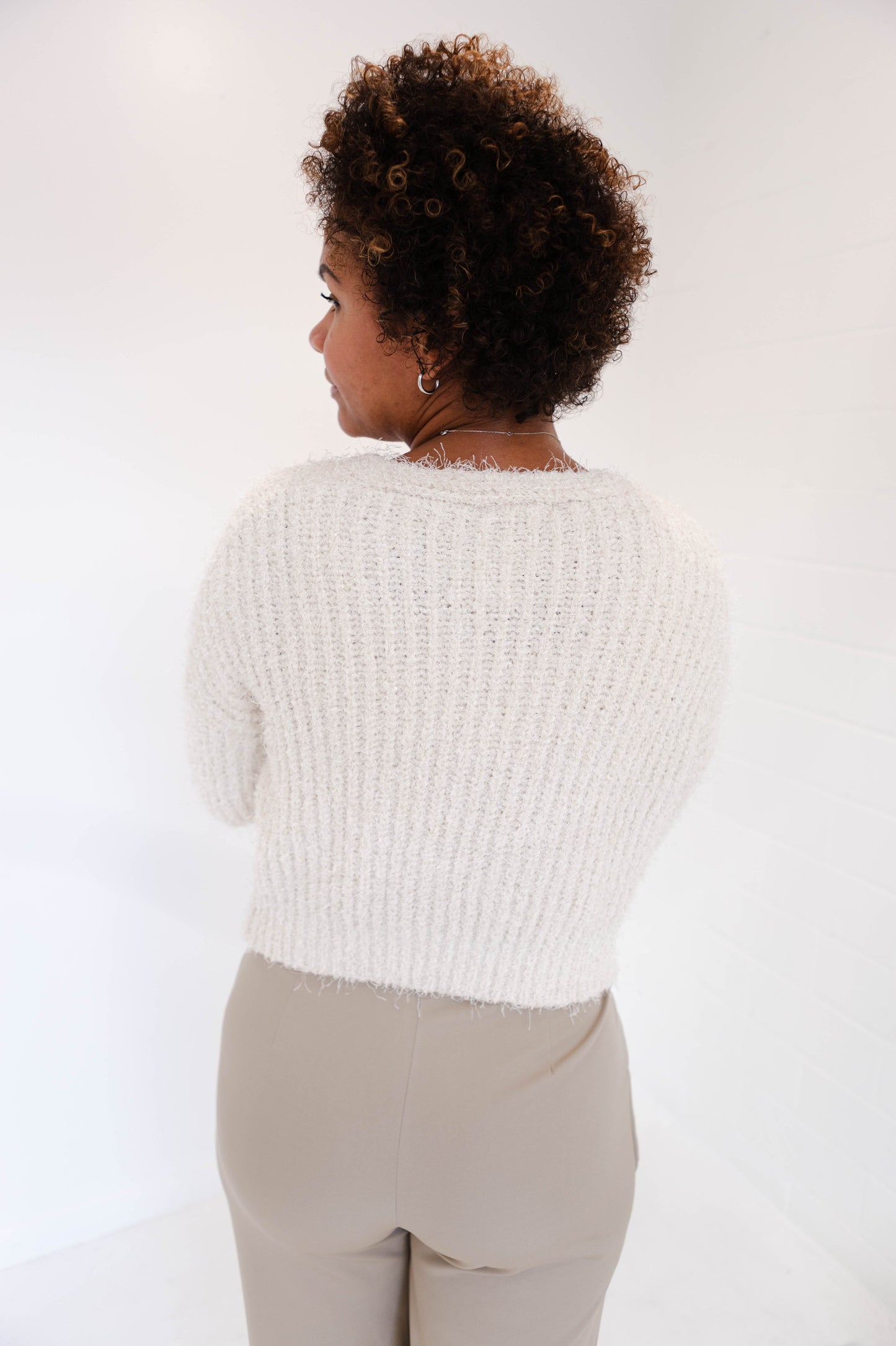 Cream Fuzzy Button Cardigan