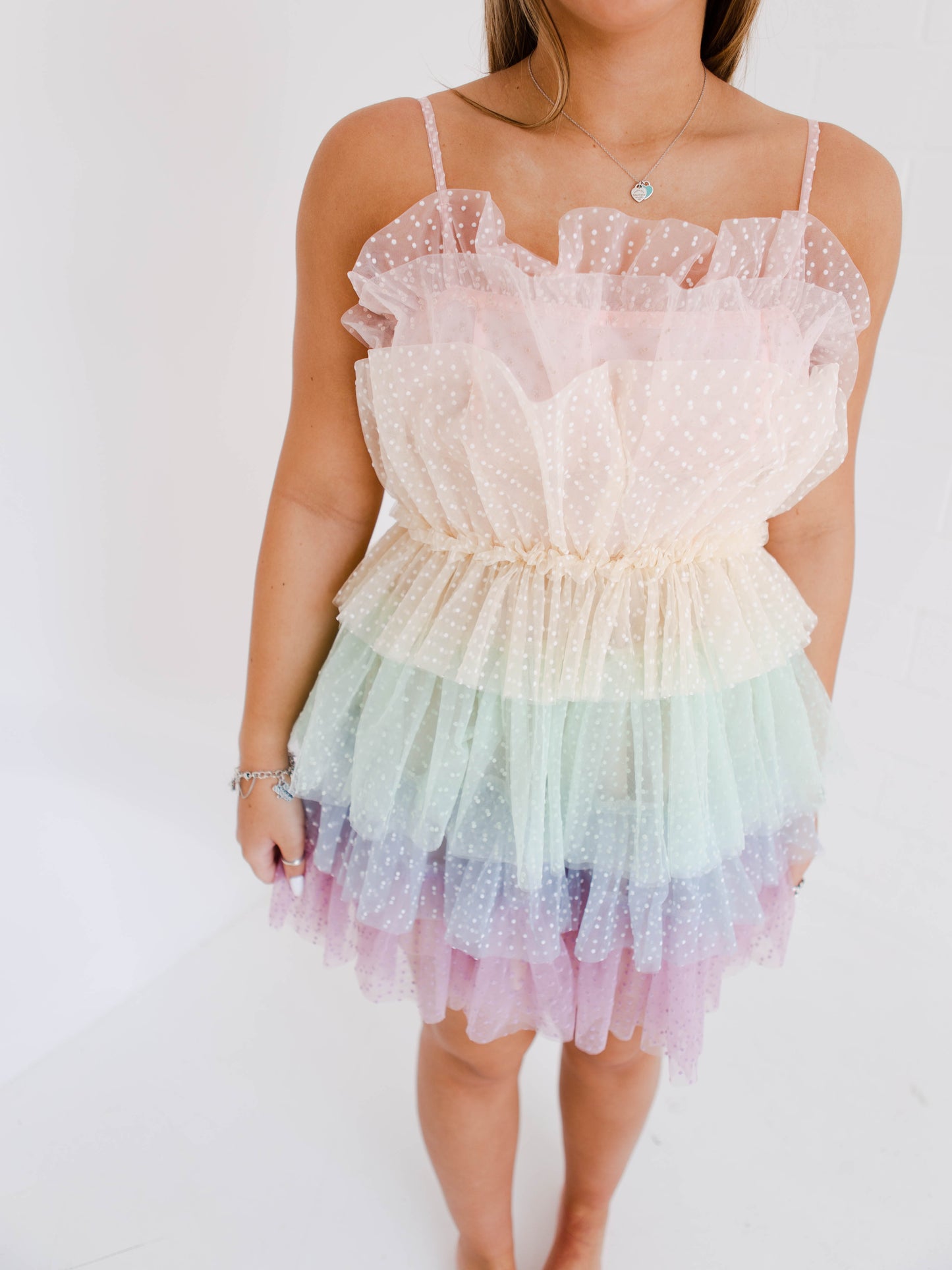 Pastel Ruffled Tiered Tulle Layers Mini Dress