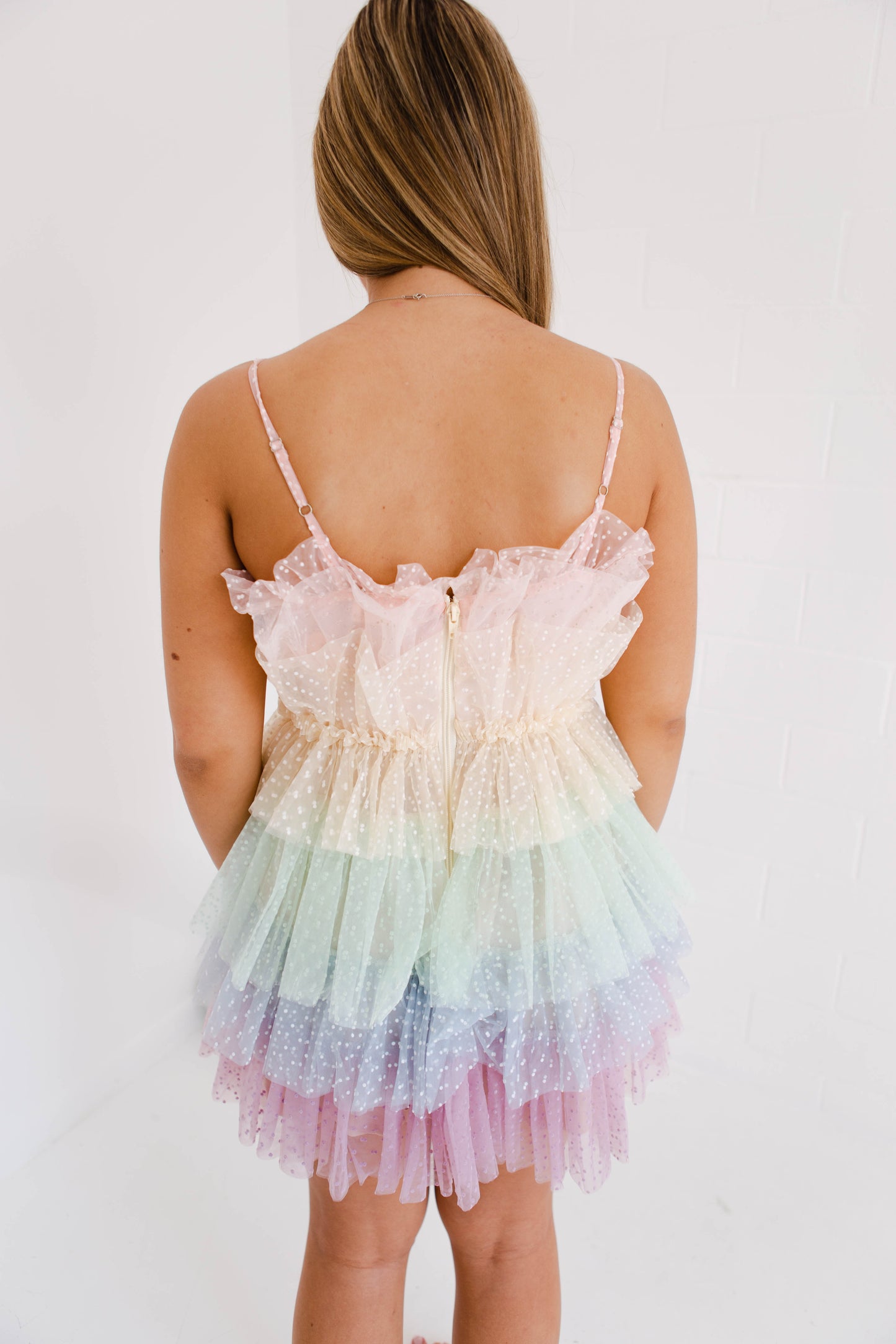 Pastel Ruffled Tiered Tulle Layers Mini Dress
