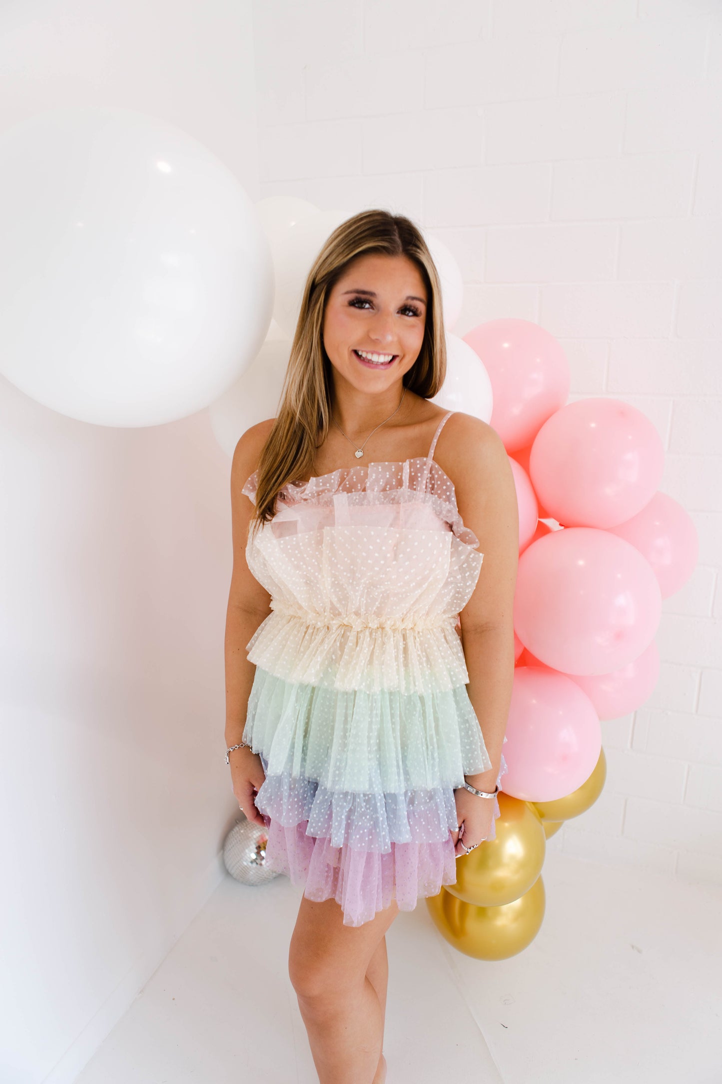 Pastel Ruffled Tiered Tulle Layers Mini Dress