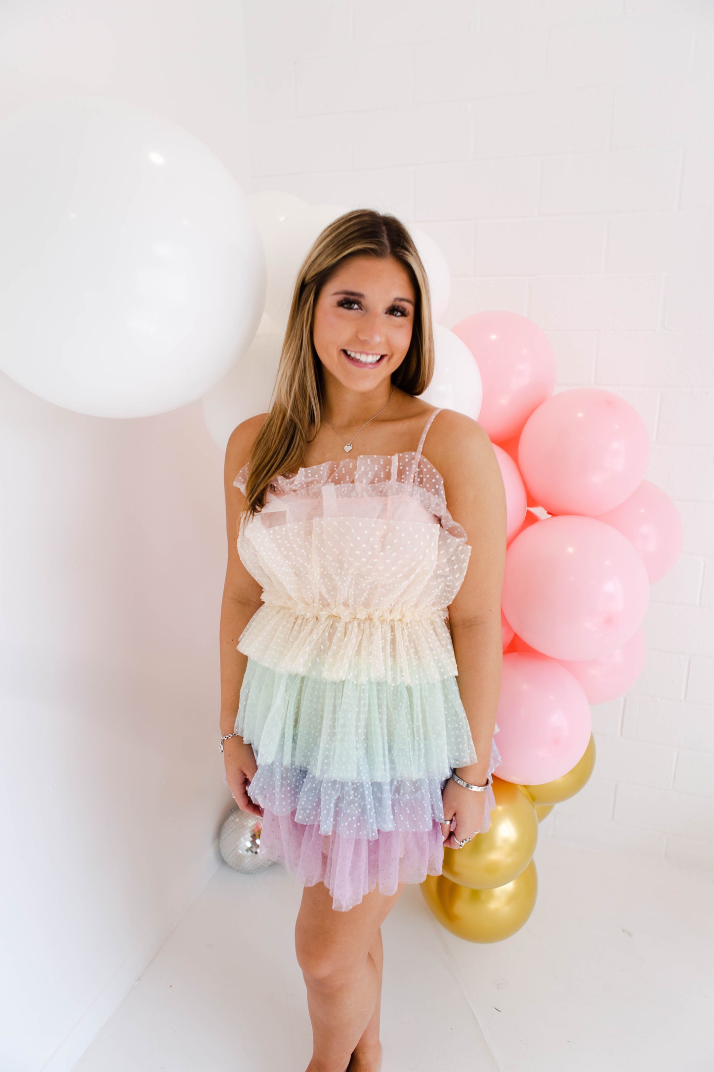 Pastel Ruffled Tiered Tulle Layers Mini Dress