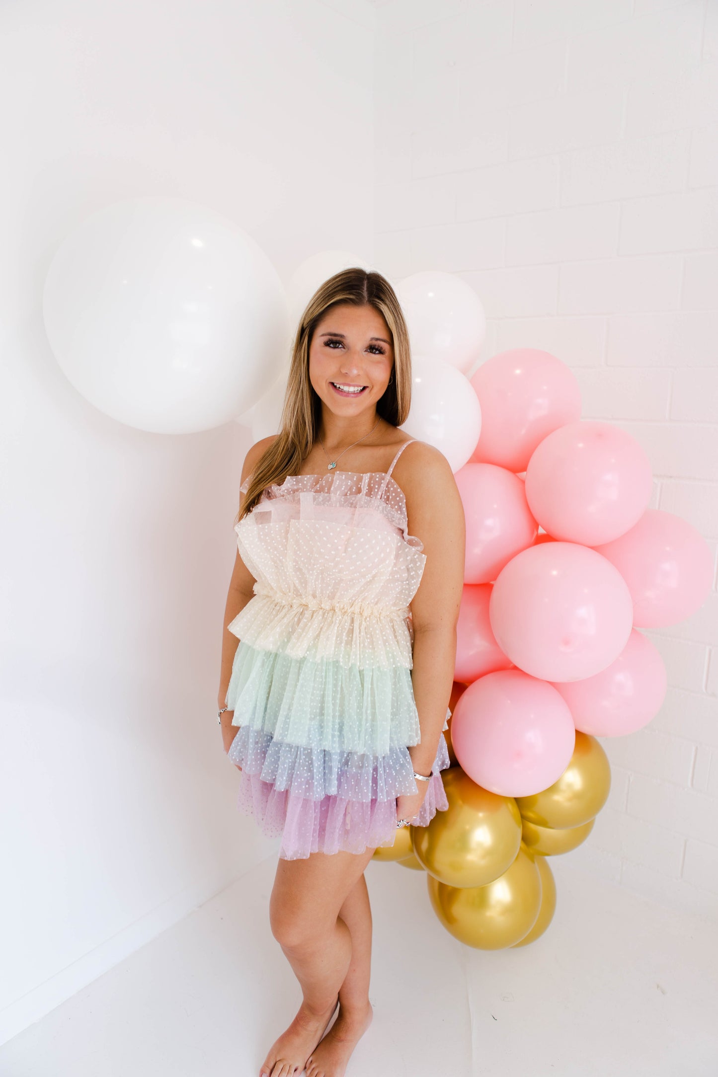 Pastel Ruffled Tiered Tulle Layers Mini Dress