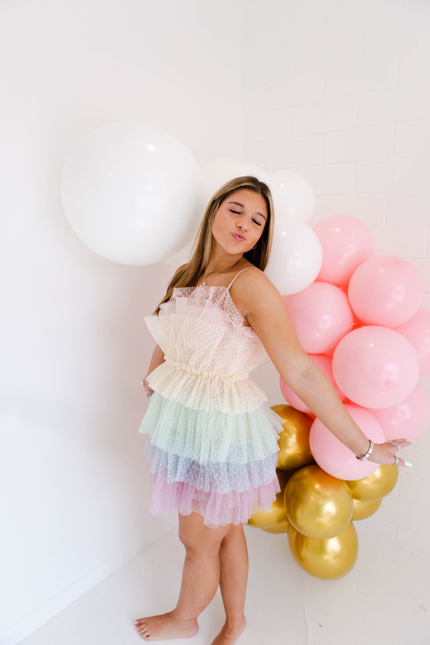 Pastel Ruffled Tiered Tulle Layers Mini Dress