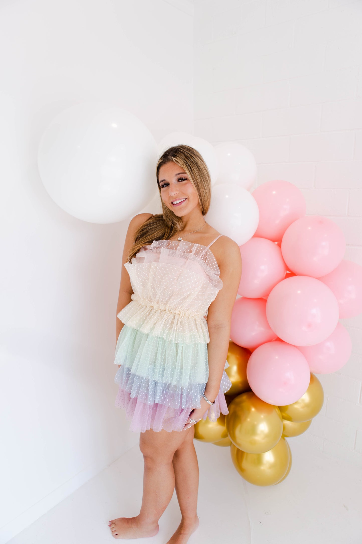 Pastel Ruffled Tiered Tulle Layers Mini Dress