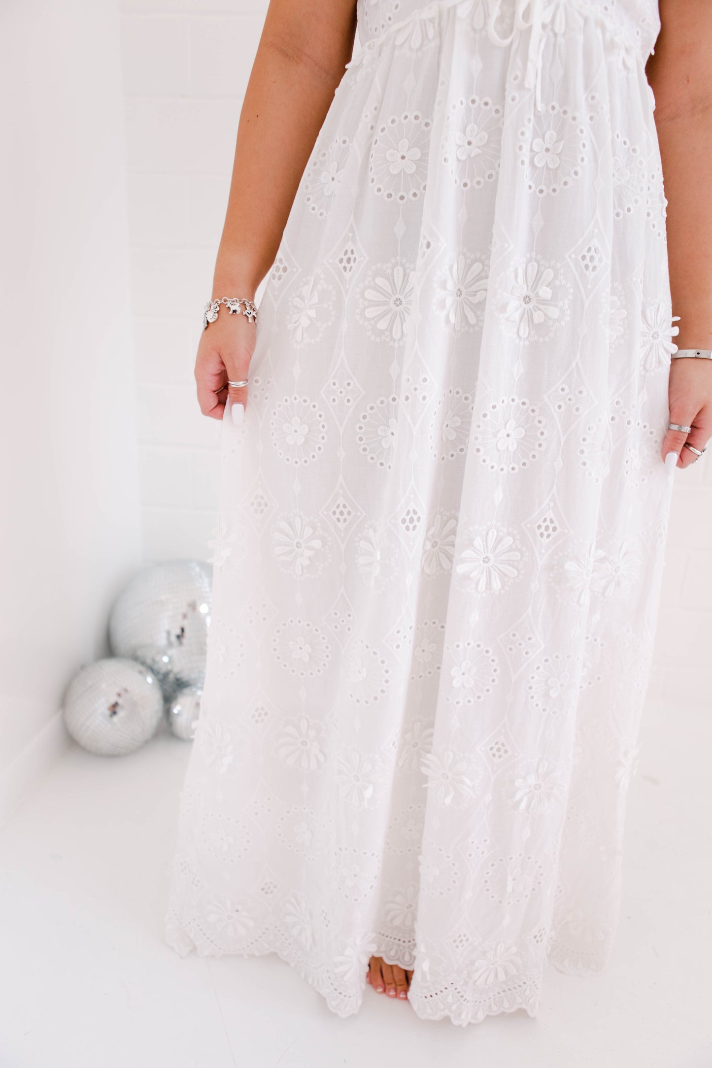 Large Eyelet Halter Maxi Dress