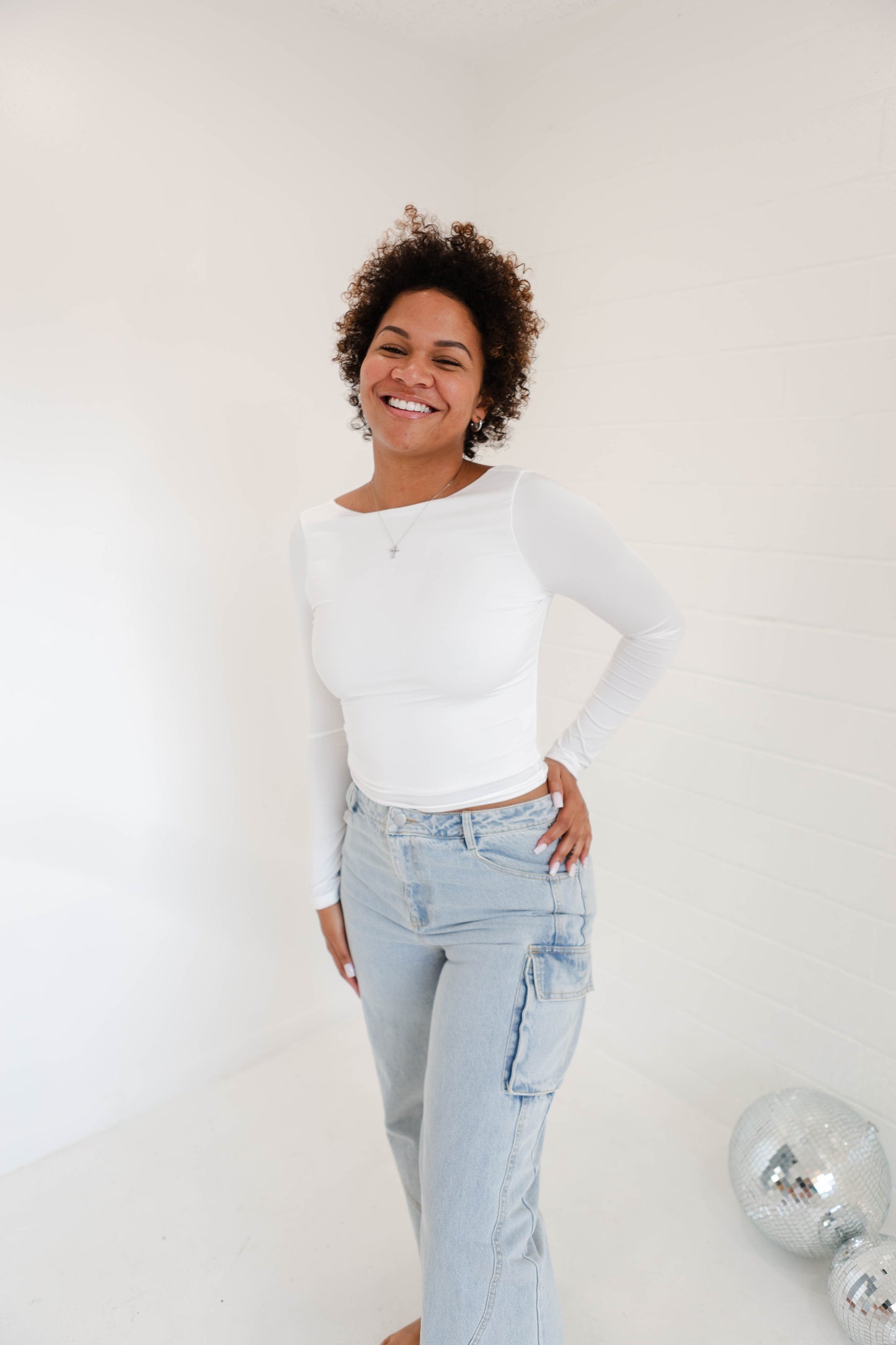 Off White Backless Basic Longsleeve Top