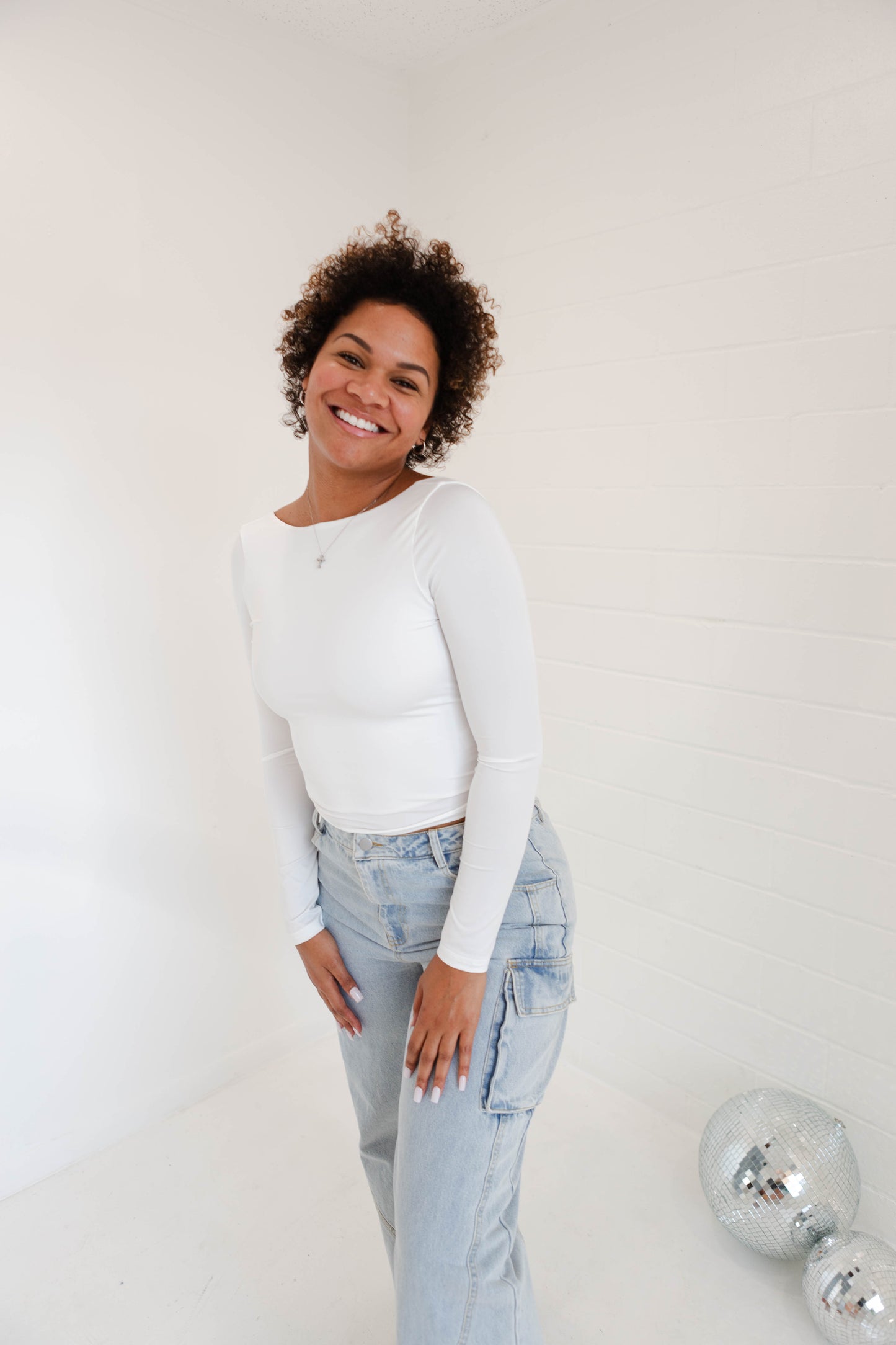 Off White Backless Basic Longsleeve Top