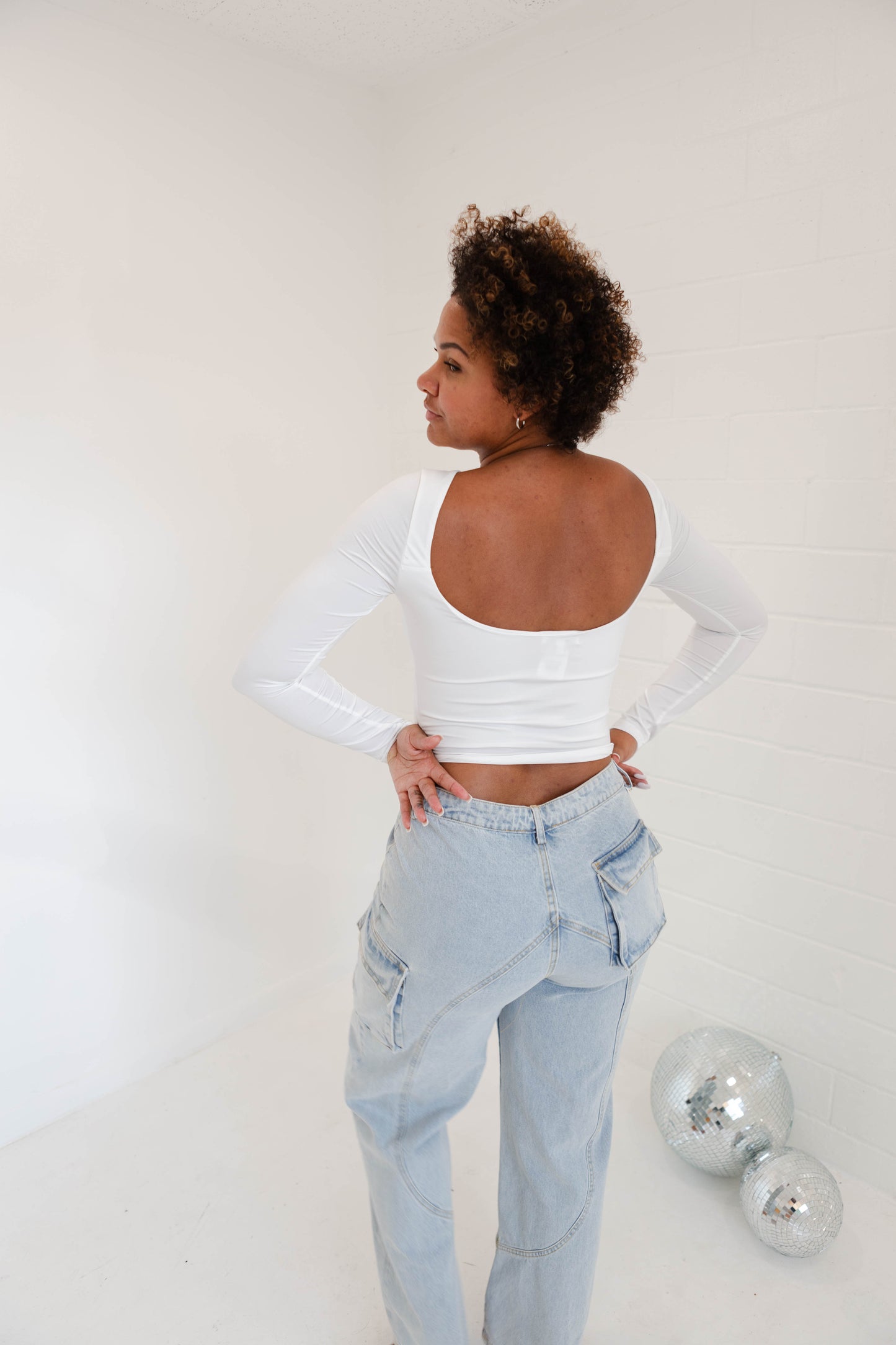 Off White Backless Basic Longsleeve Top