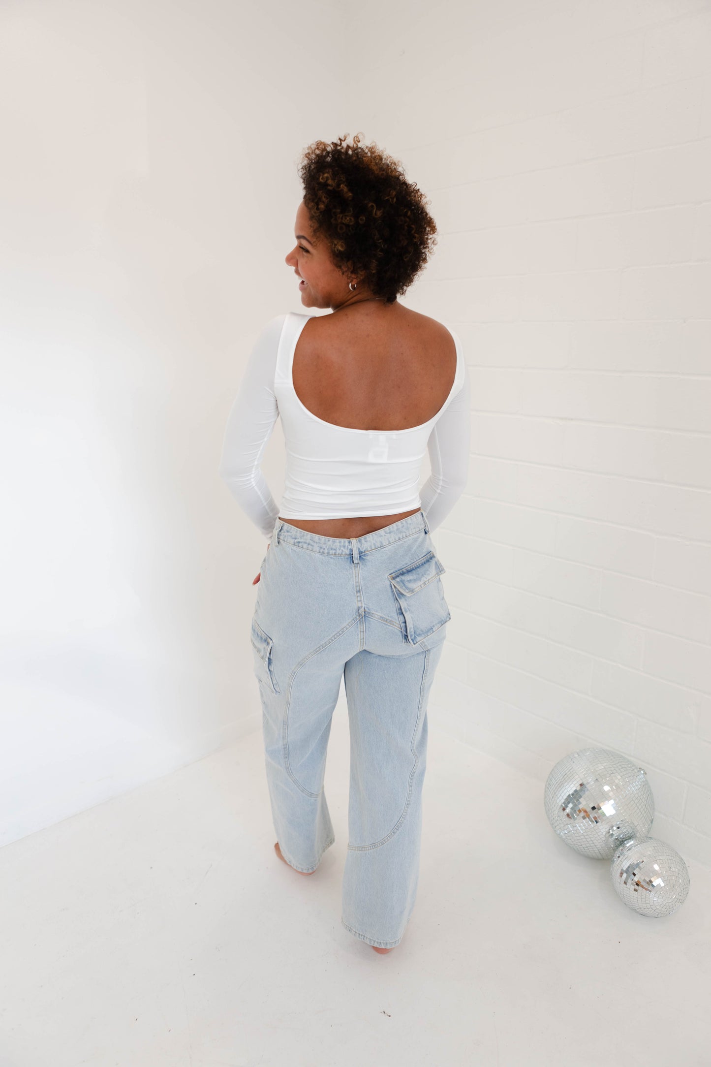 Off White Backless Basic Longsleeve Top