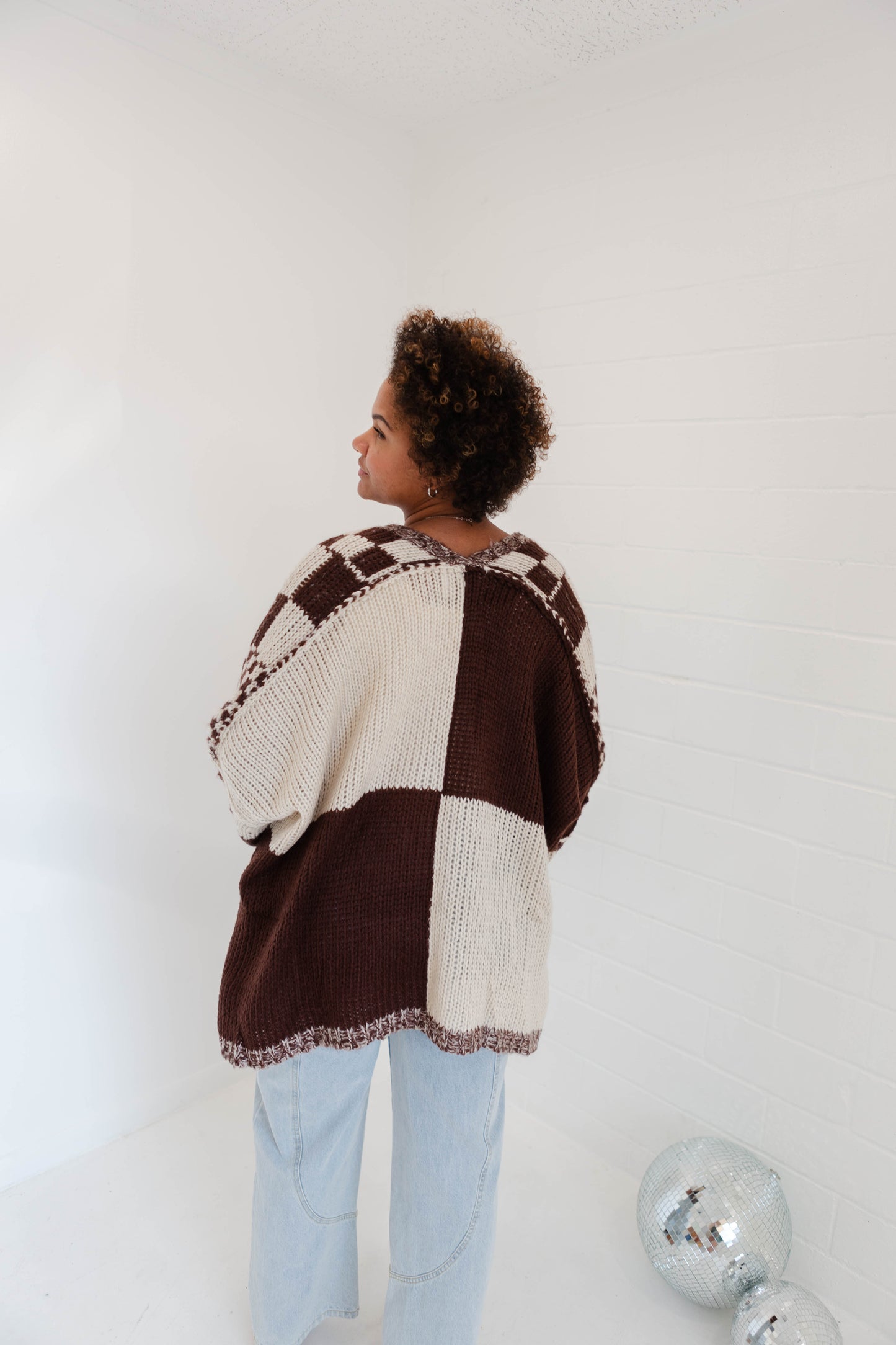 Brown Checkered Oversized Cardigan