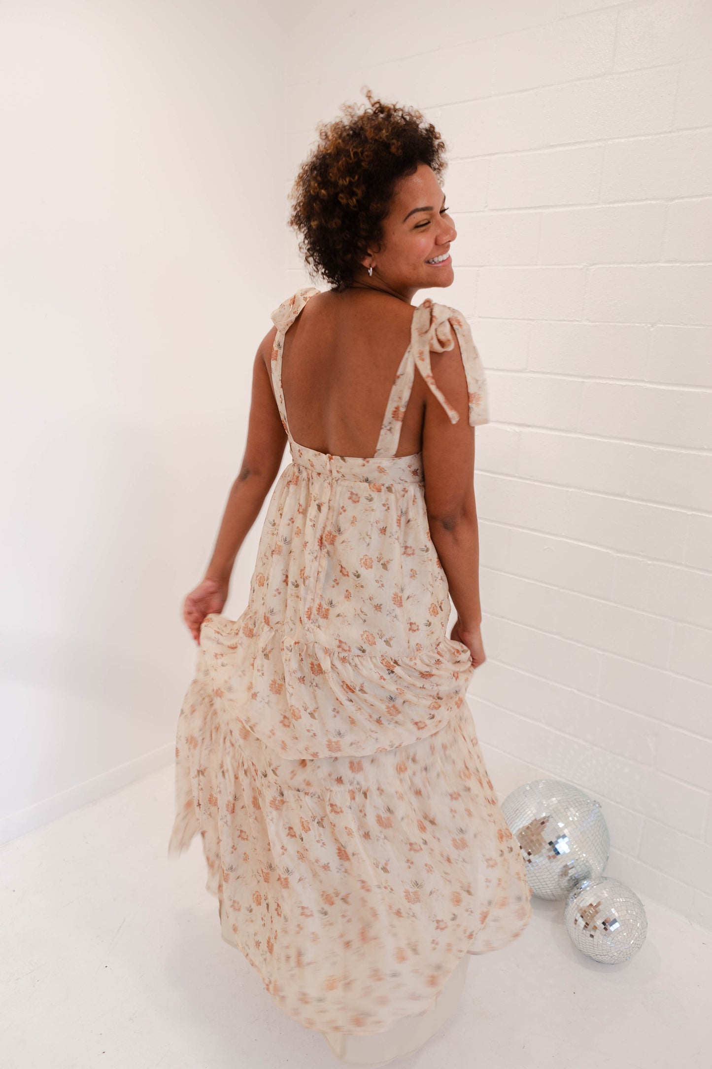 Ivory Brown Floral Dress