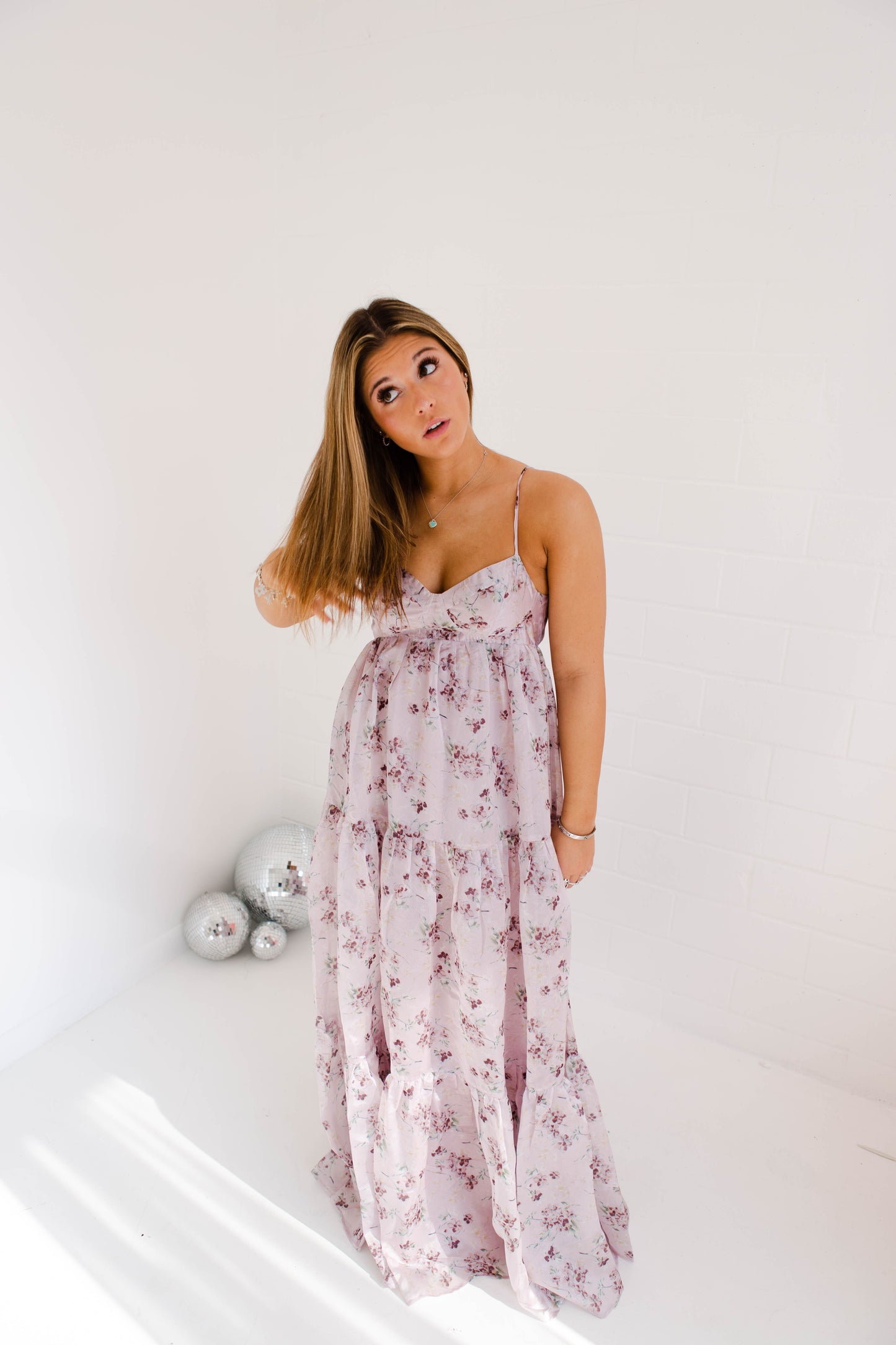 Cherry Blossom And Stain Sheen Maxi Dress