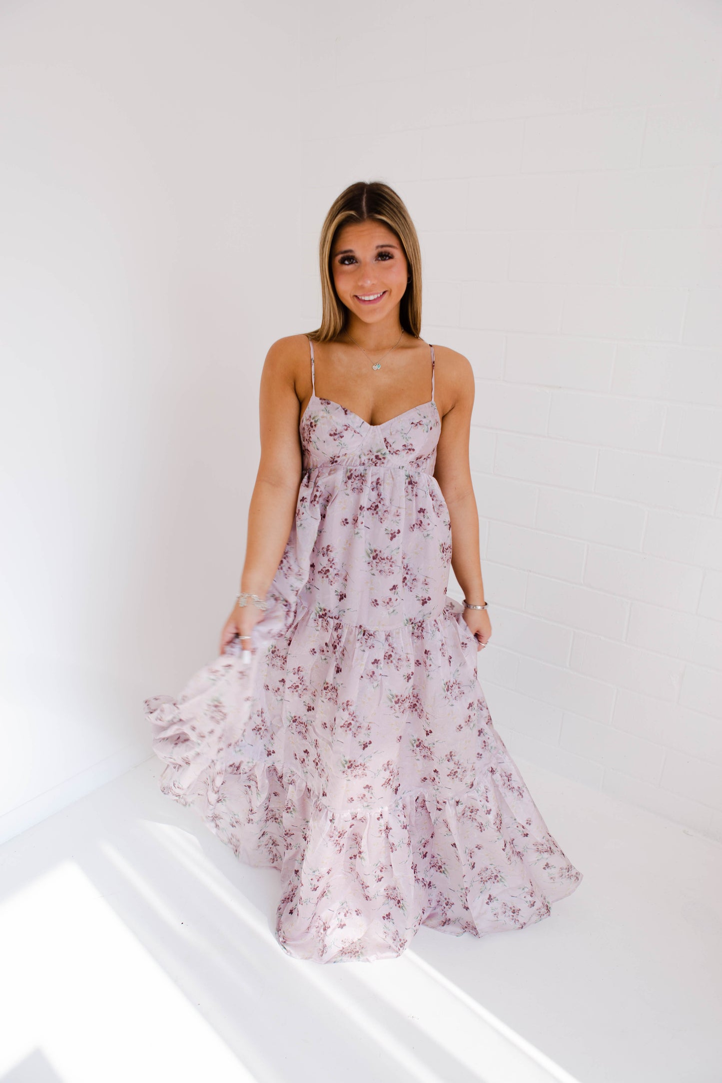 Cherry Blossom And Stain Sheen Maxi Dress