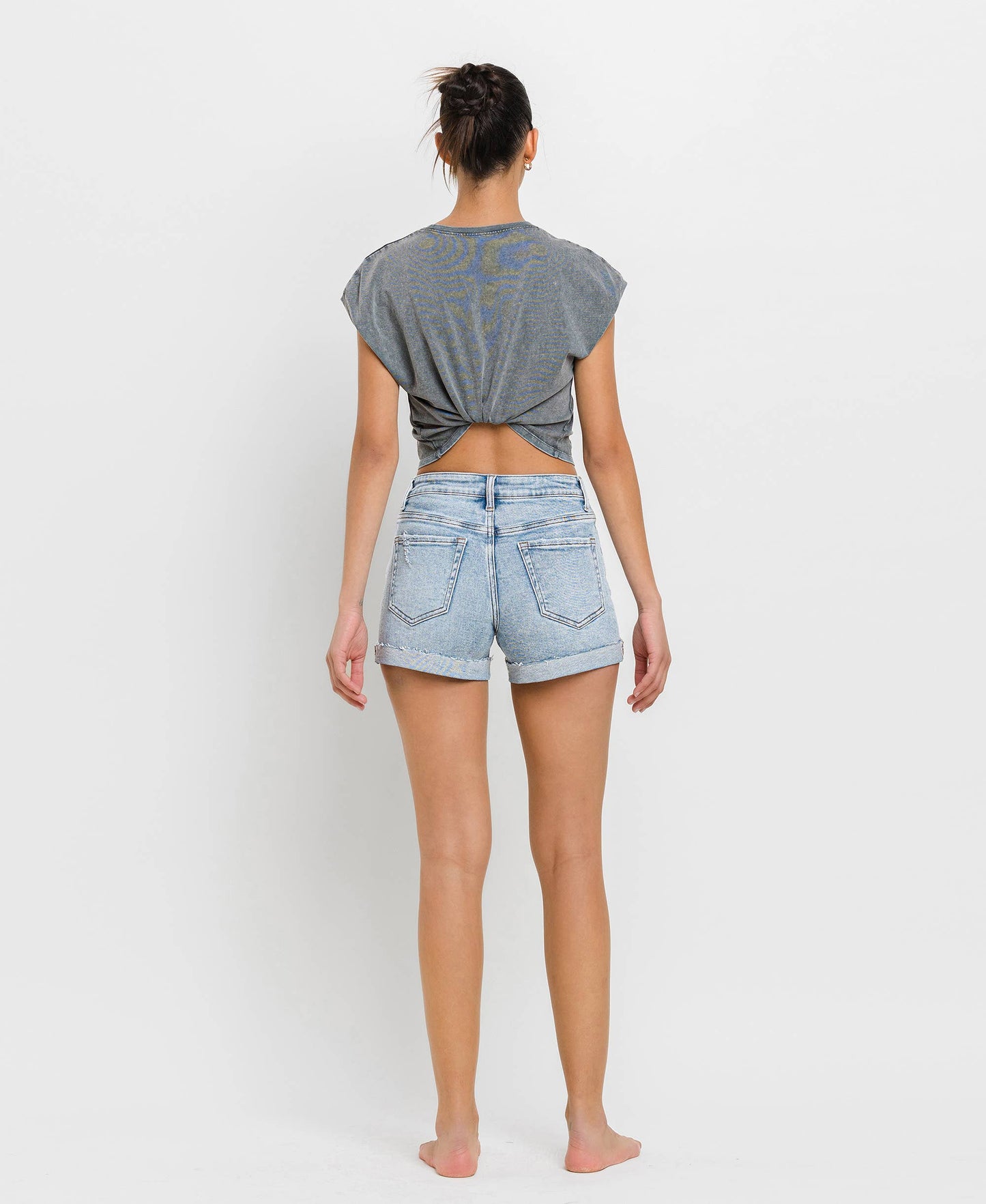 High Rise Single Cuff Denim Shorts