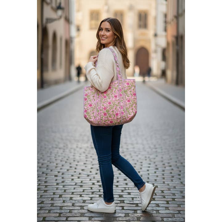 Claire Pink Floral Patterned Tote Bag