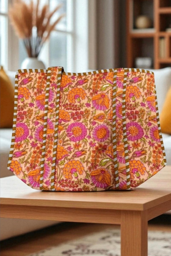 Rue Orange Floral Patterned Tote