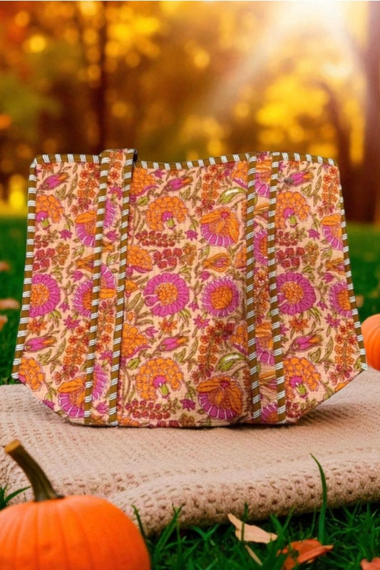 Rue Orange Floral Patterned Tote