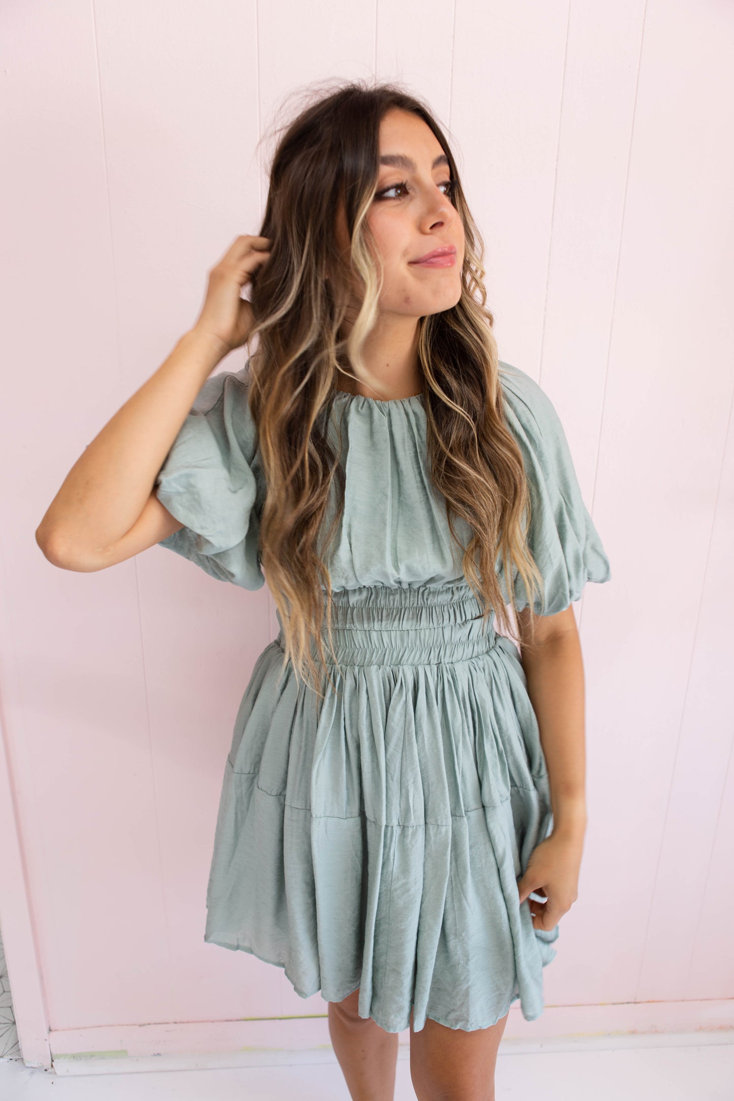 Shirring Detail Tiered Dress