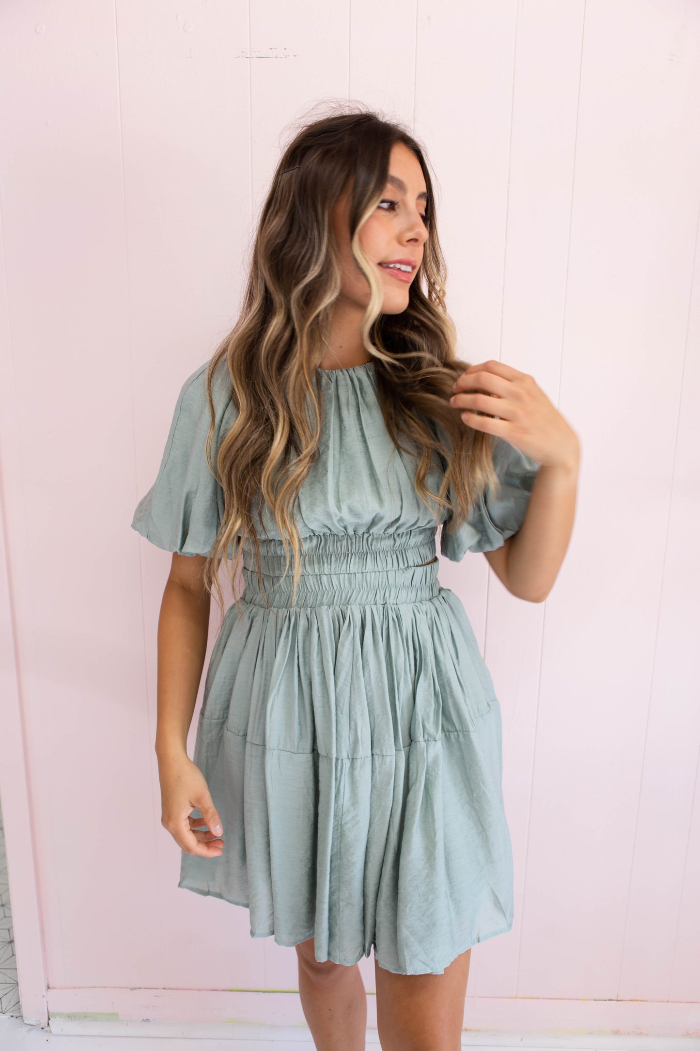 Shirring Detail Tiered Dress