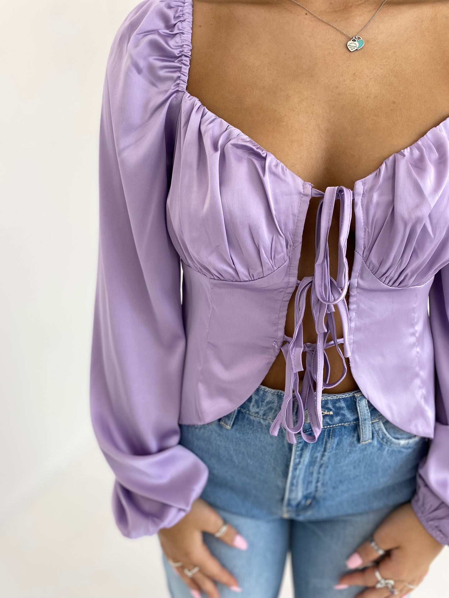 Lavender Satin Sweetheart Satin Blouse
